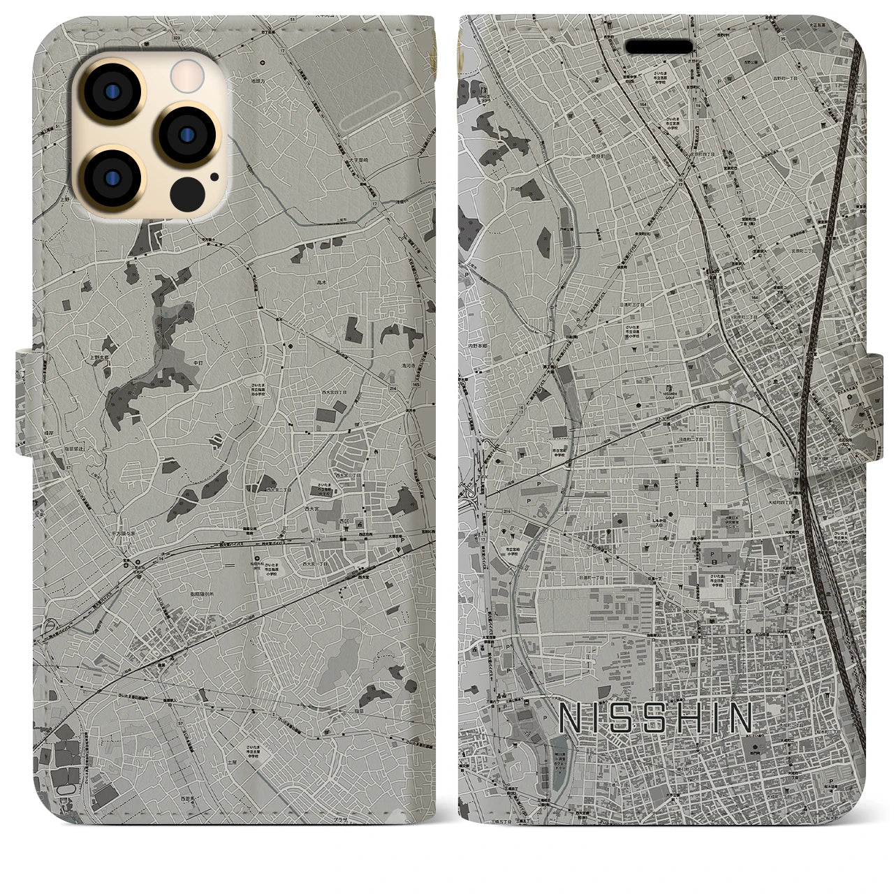 【日進(埼玉県)】地図柄iPhoneケース(手帳タイプ)