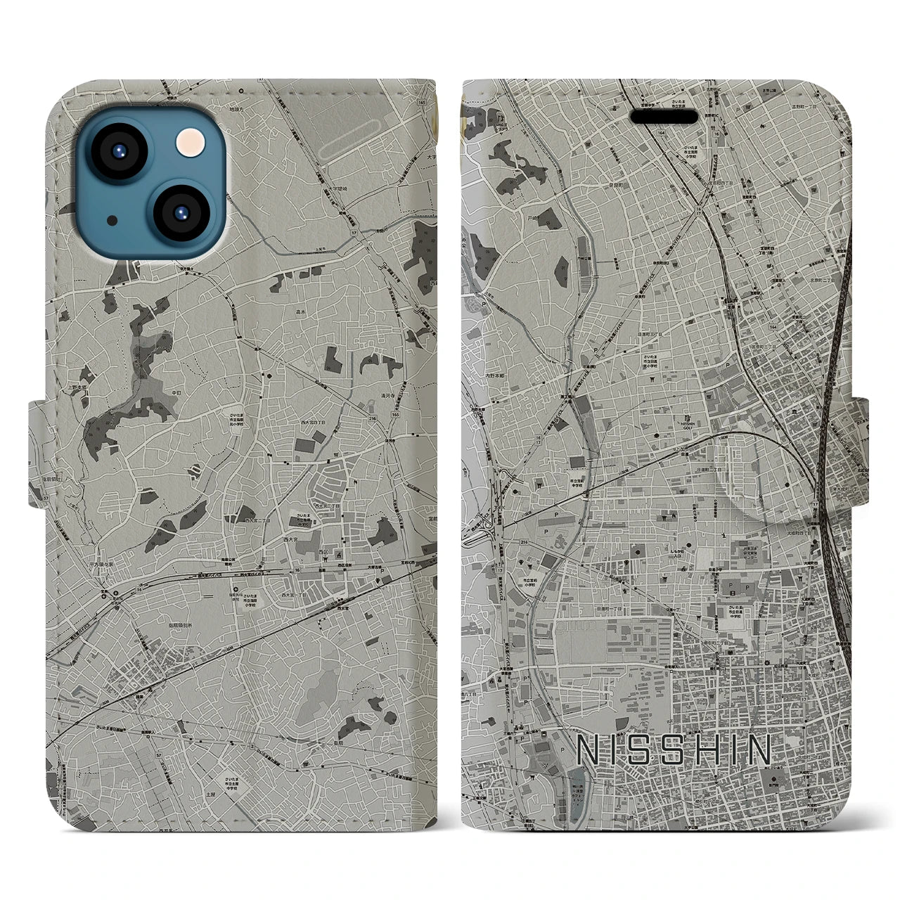 【日進(埼玉県)】地図柄iPhoneケース(手帳タイプ)