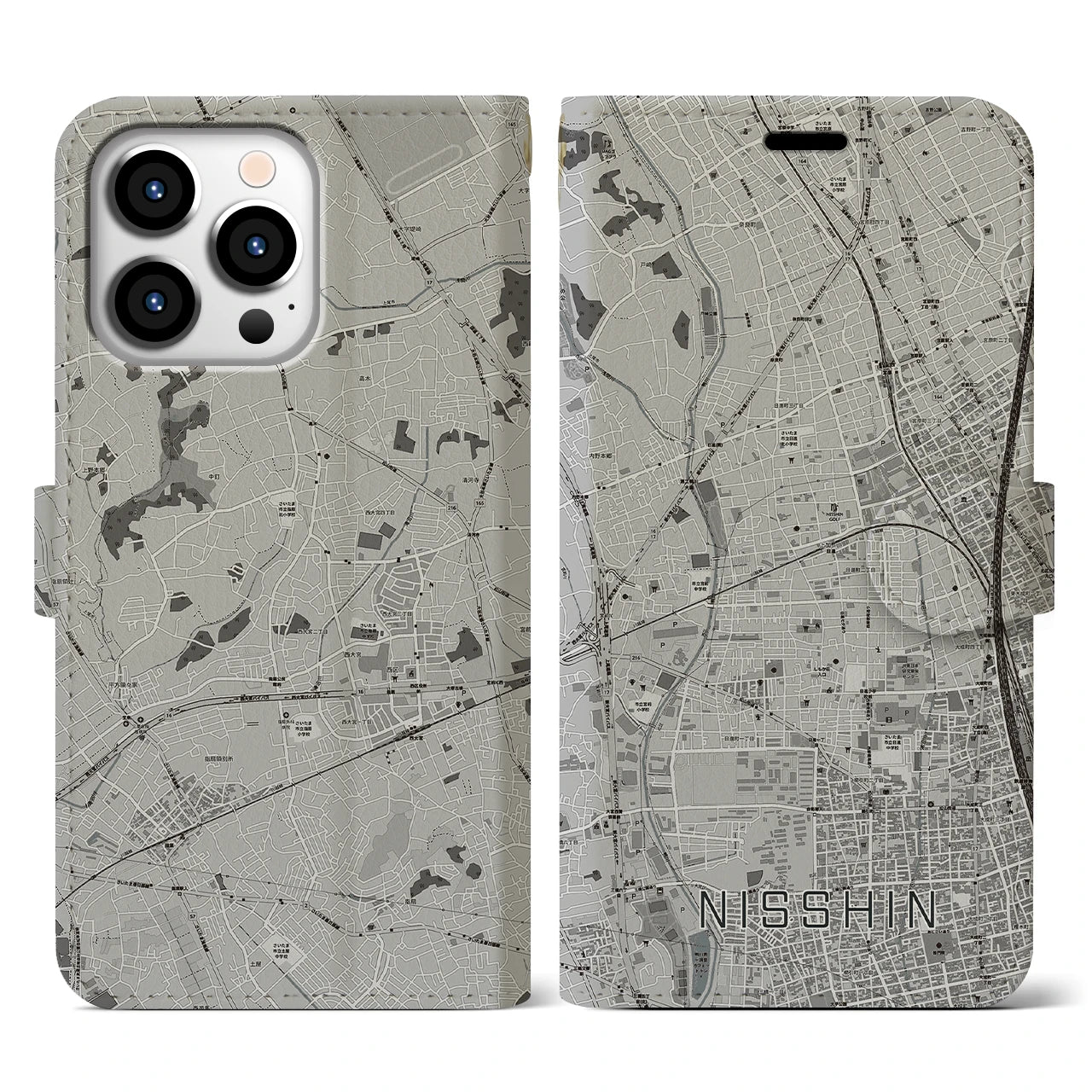 【日進(埼玉県)】地図柄iPhoneケース(手帳タイプ)