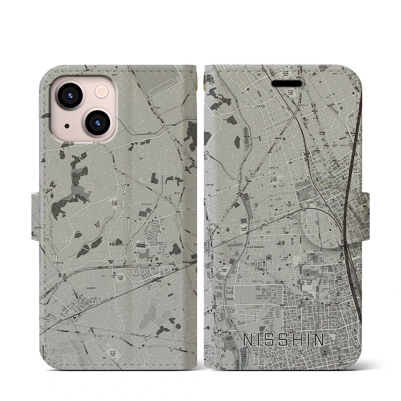 【日進(埼玉県)】地図柄iPhoneケース(手帳タイプ)