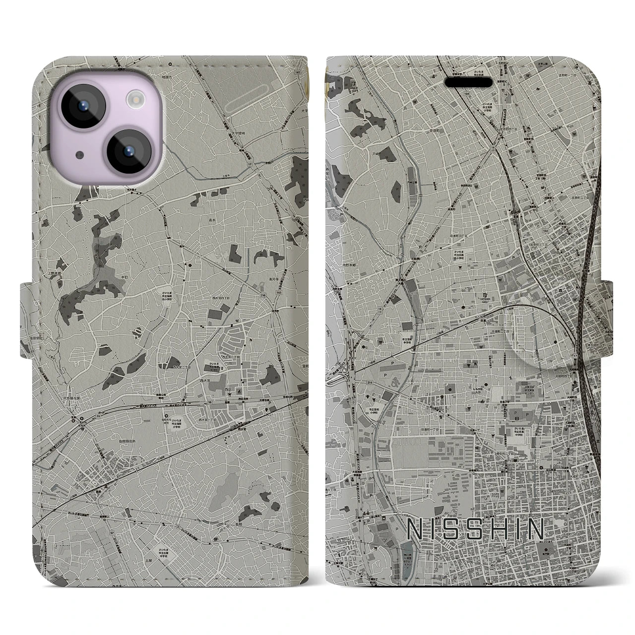 【日進(埼玉県)】地図柄iPhoneケース(手帳タイプ)