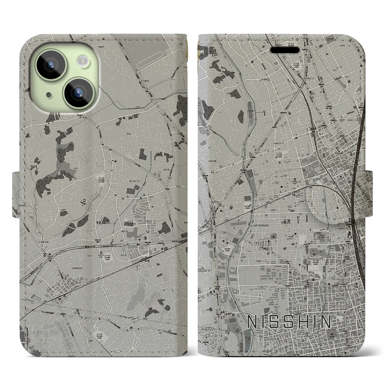 【日進(埼玉県)】地図柄iPhoneケース(手帳タイプ)