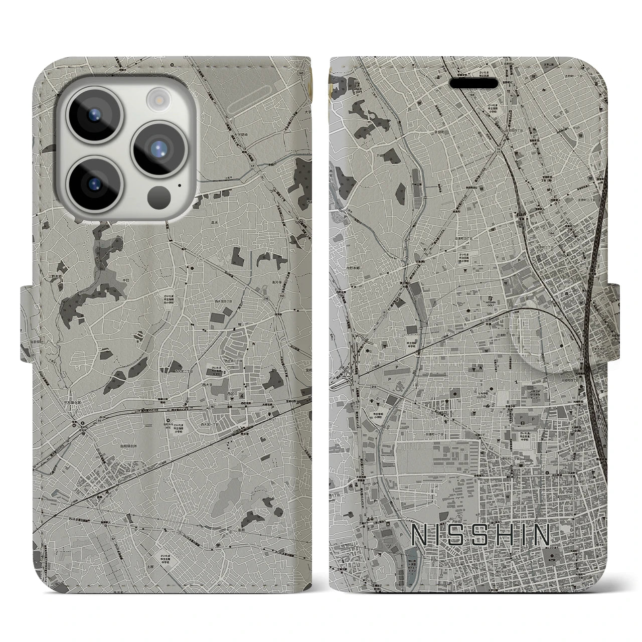 【日進(埼玉県)】地図柄iPhoneケース(手帳タイプ)