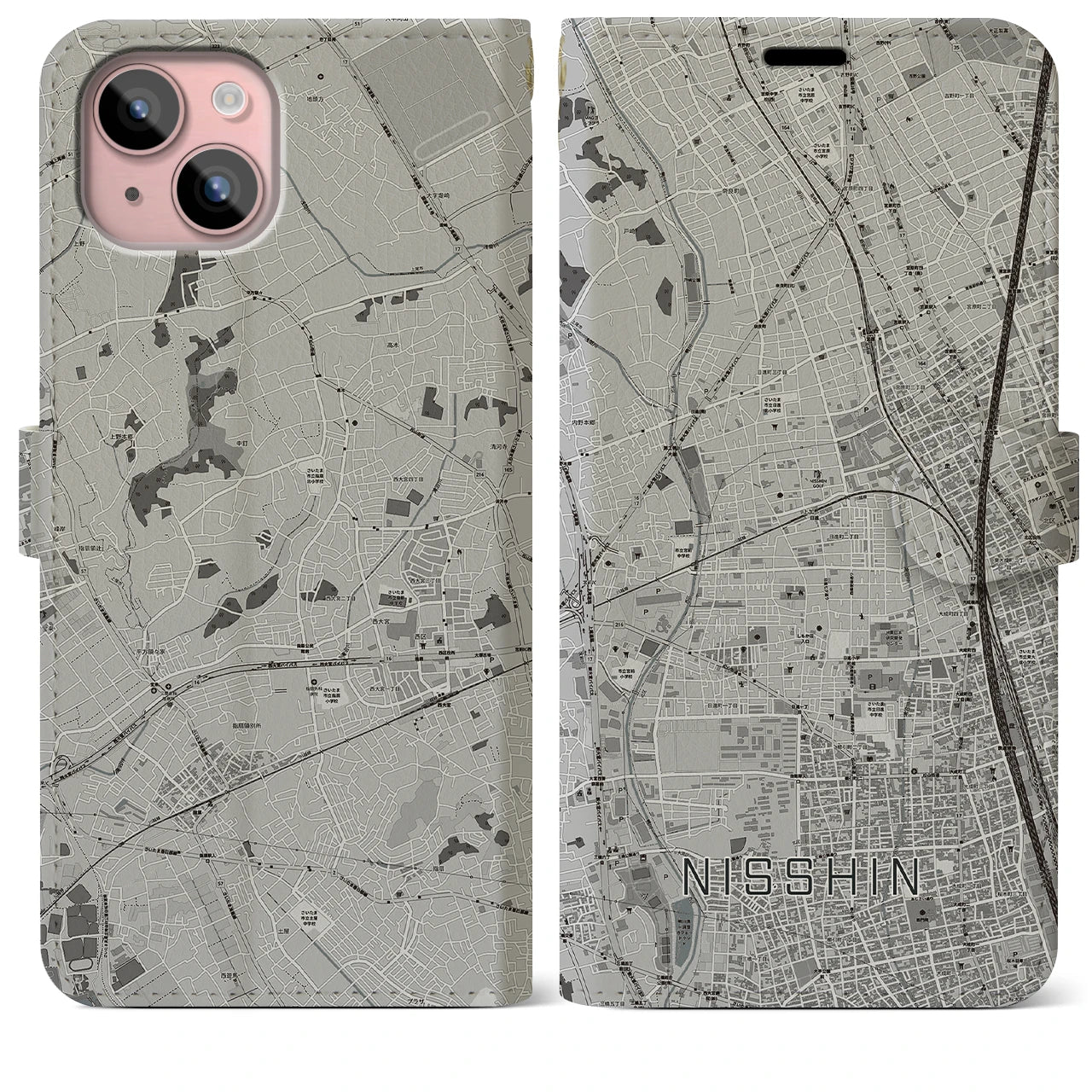 【日進(埼玉県)】地図柄iPhoneケース(手帳タイプ)