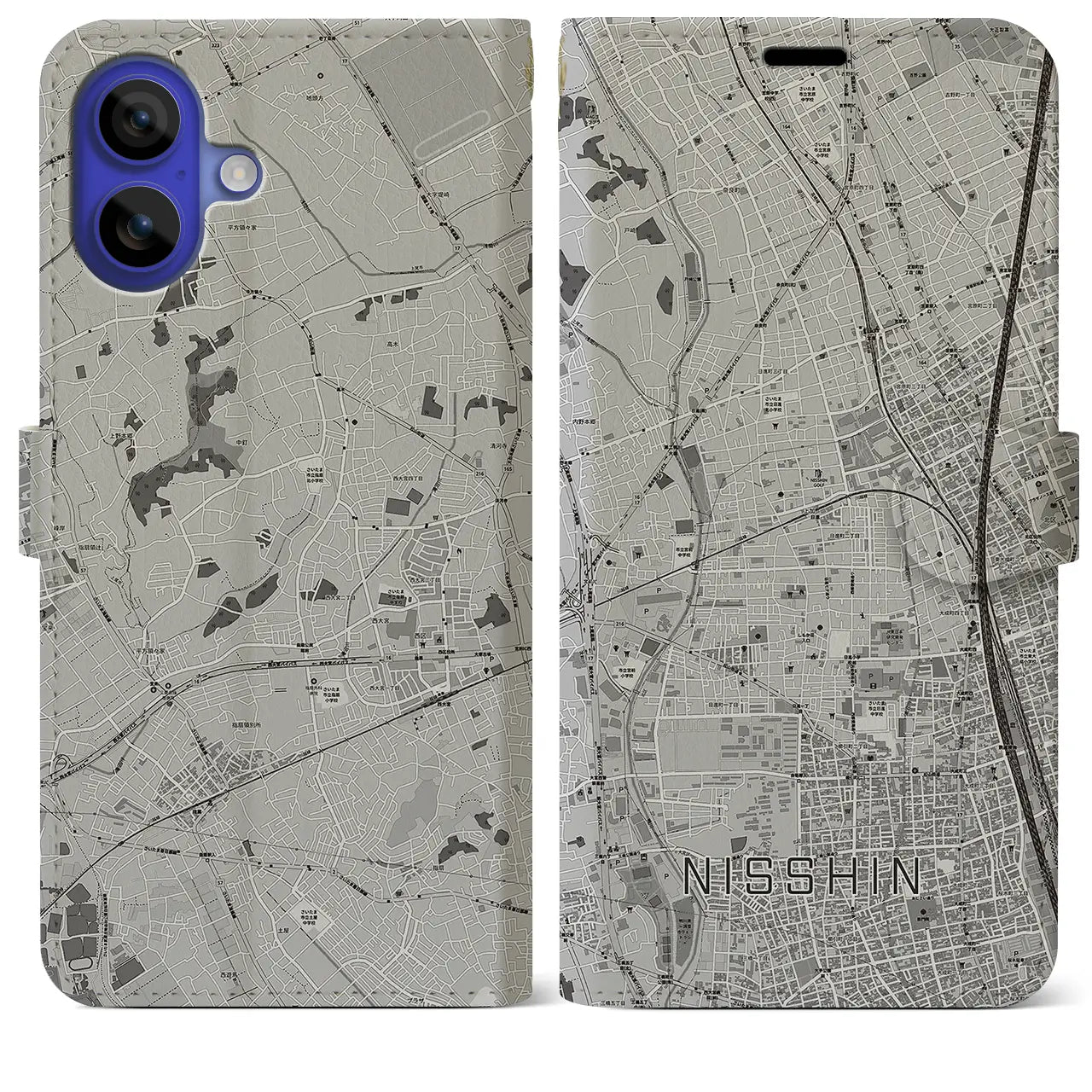 【日進(埼玉県)】地図柄iPhoneケース(手帳タイプ)