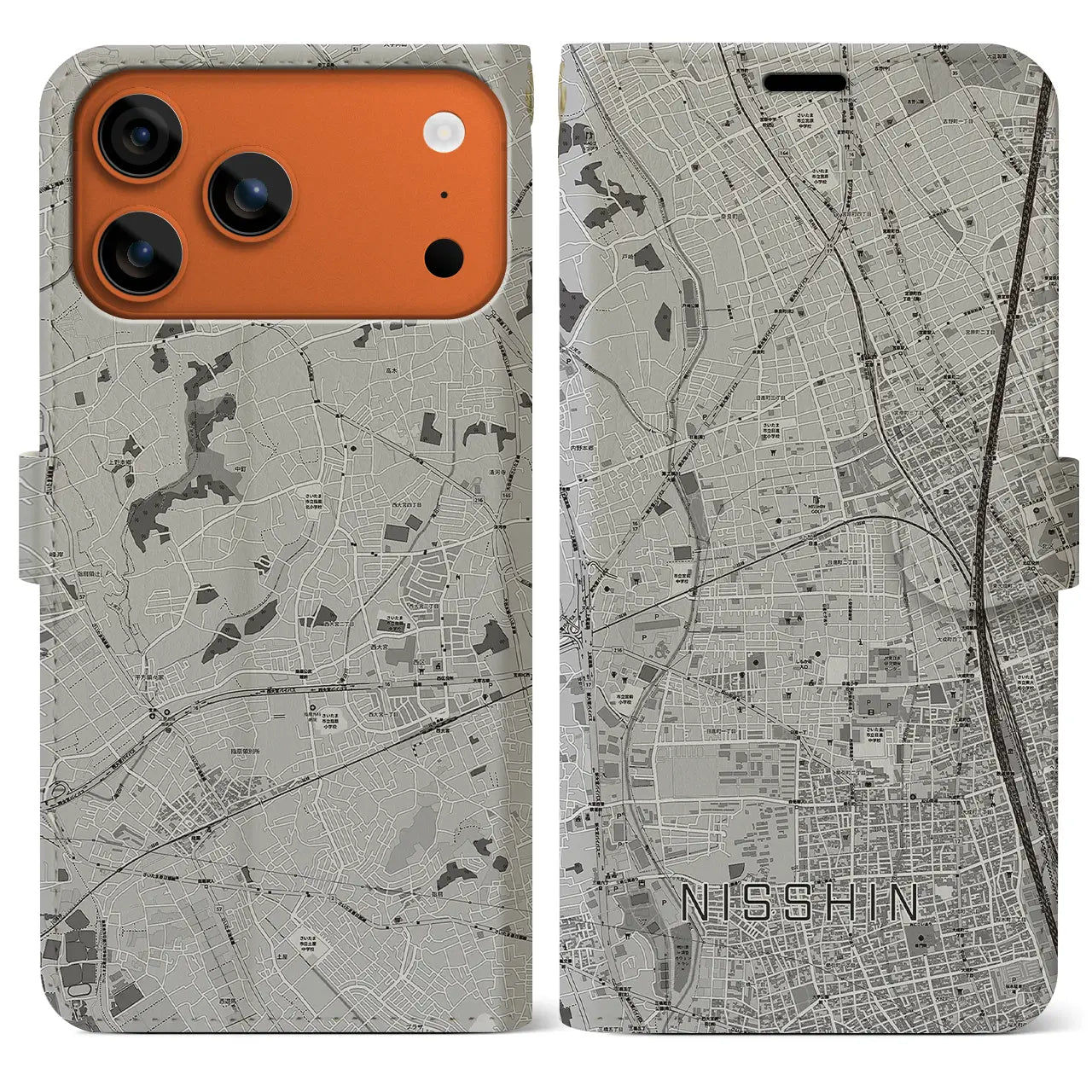 【日進(埼玉県)】地図柄iPhoneケース(手帳タイプ)