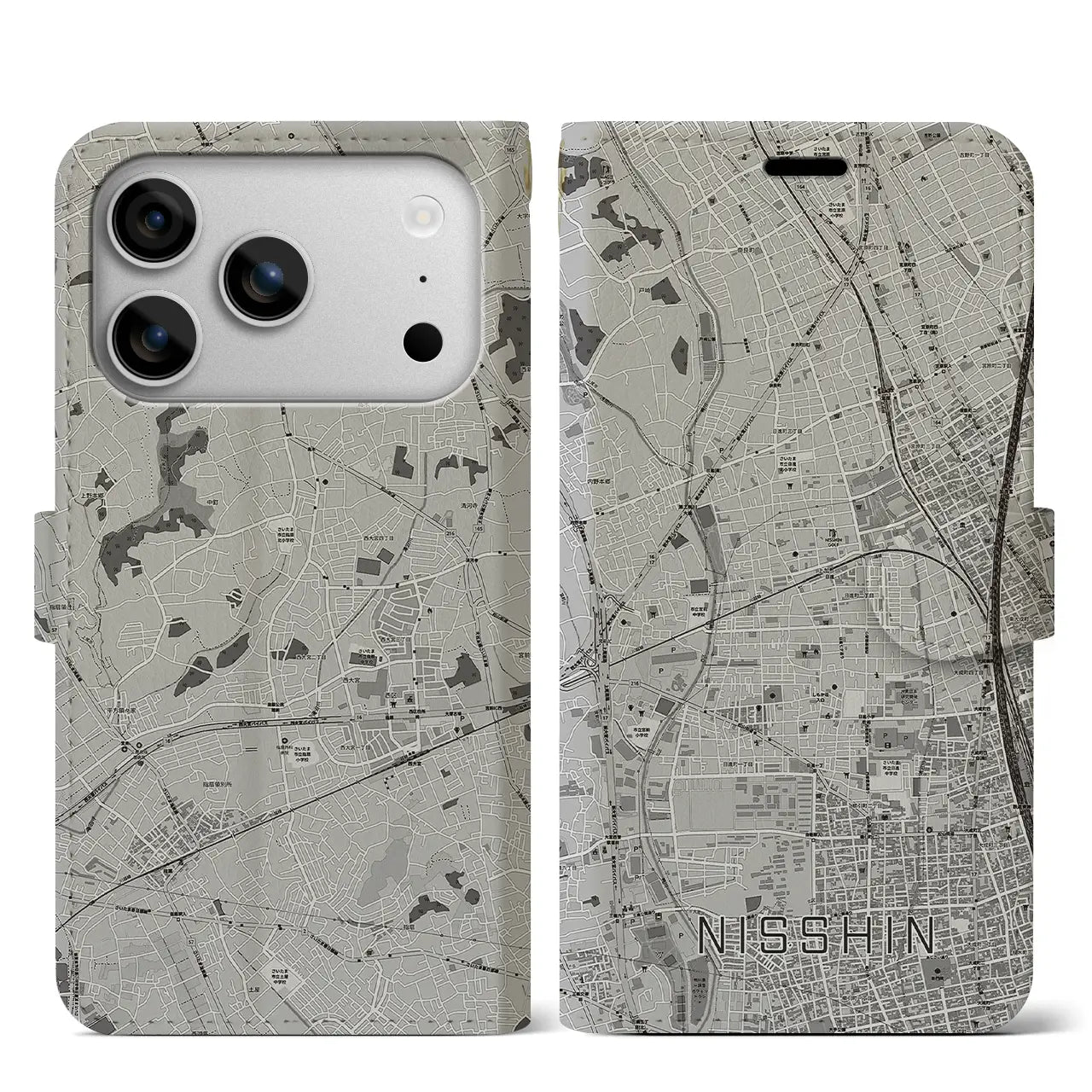 【日進(埼玉県)】地図柄iPhoneケース(手帳タイプ)