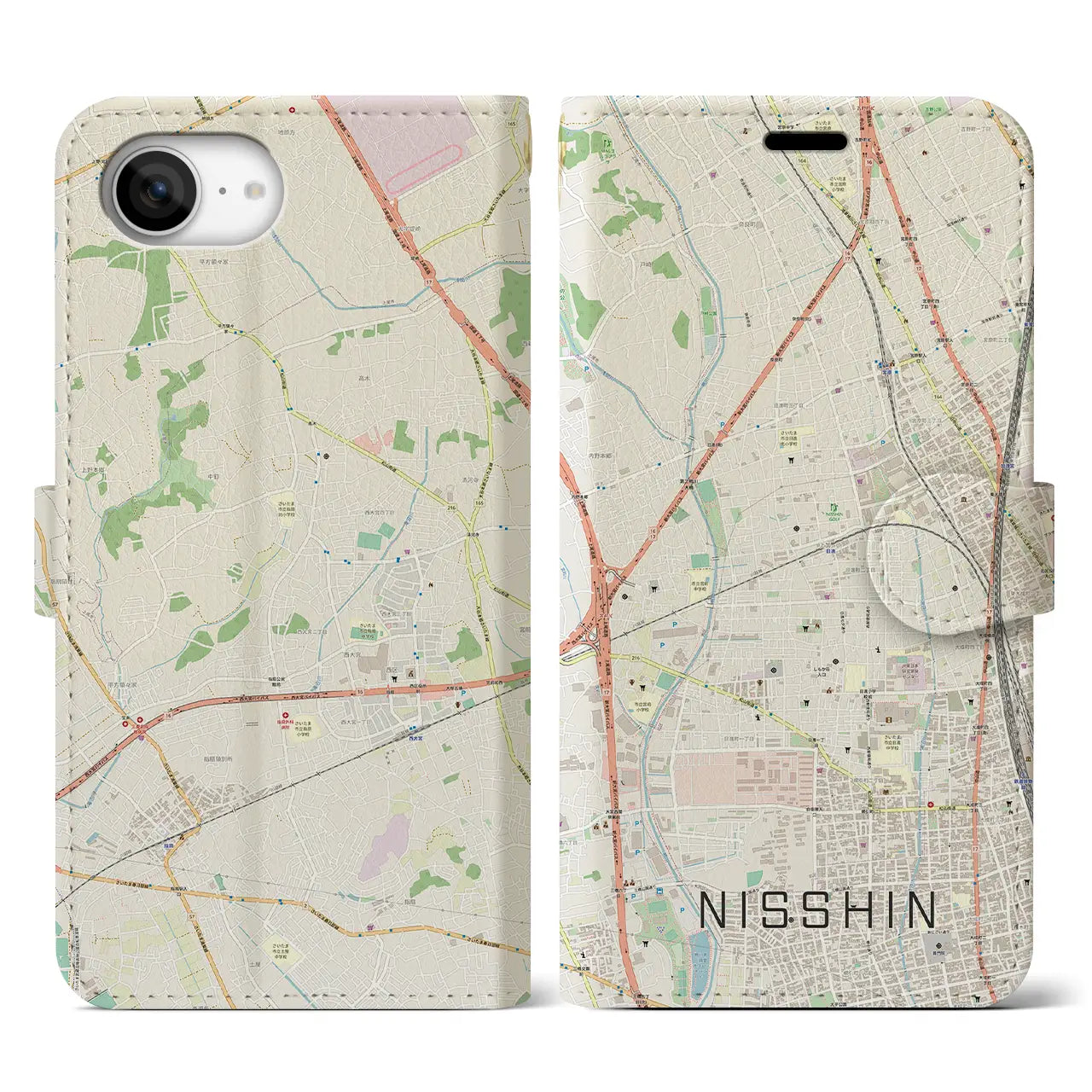 【日進(埼玉県)】地図柄iPhoneケース(手帳タイプ)