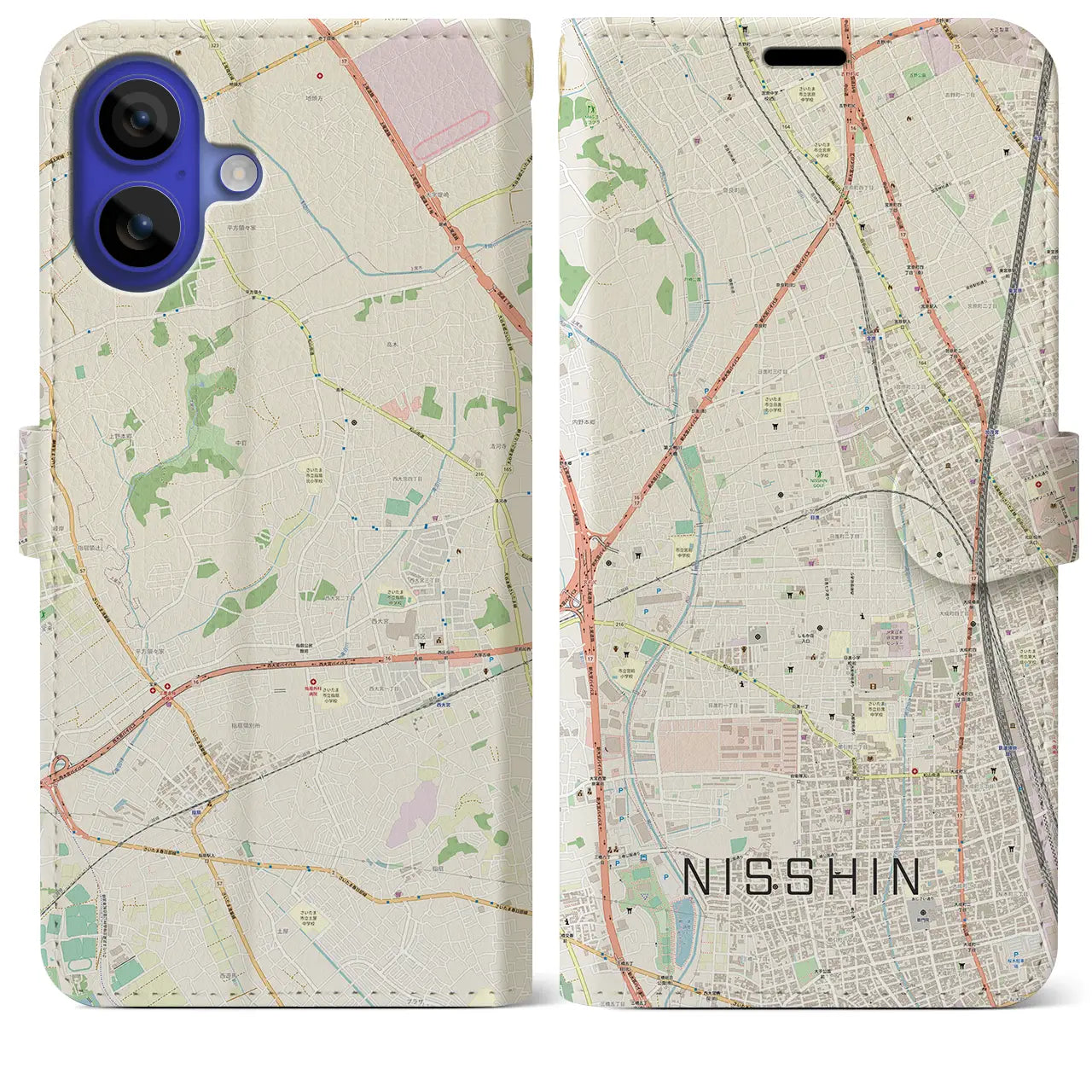 【日進(埼玉県)】地図柄iPhoneケース(手帳タイプ)ナチュラル・iPhone 16 Pro Max 用