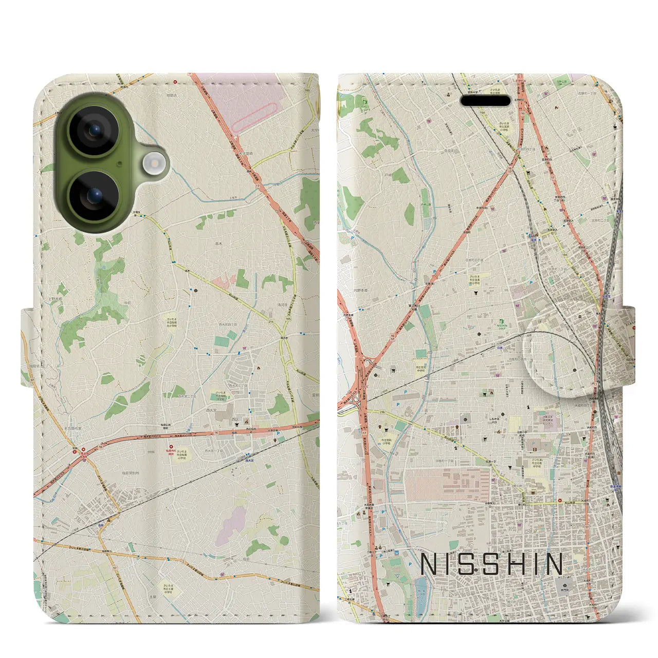 【日進(埼玉県)】地図柄iPhoneケース(手帳タイプ)