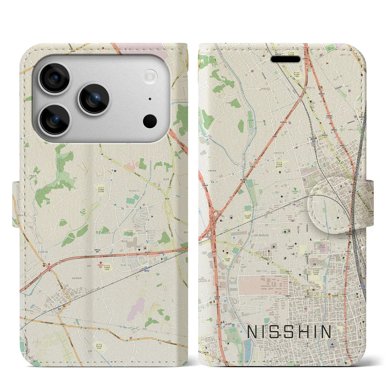 【日進(埼玉県)】地図柄iPhoneケース(手帳タイプ)