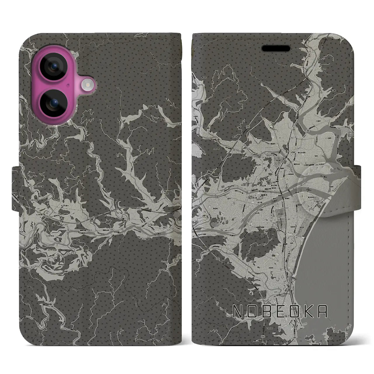 【延岡(宮崎県)】地図柄iPhoneケース(手帳タイプ)モノトーン・iPhone 16 Pro 用