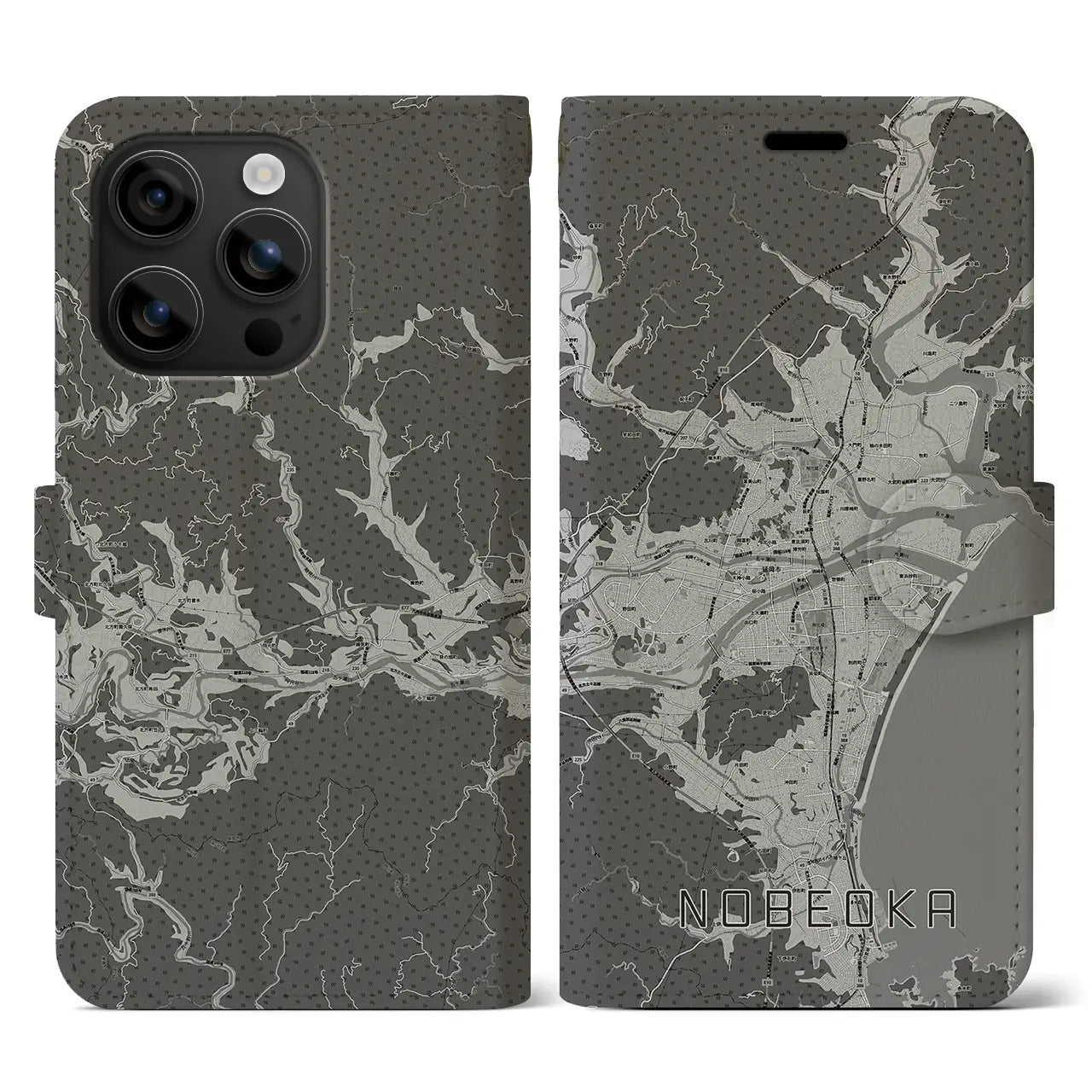 【延岡(宮崎県)】地図柄iPhoneケース(手帳タイプ)モノトーン・iPhone 16 用