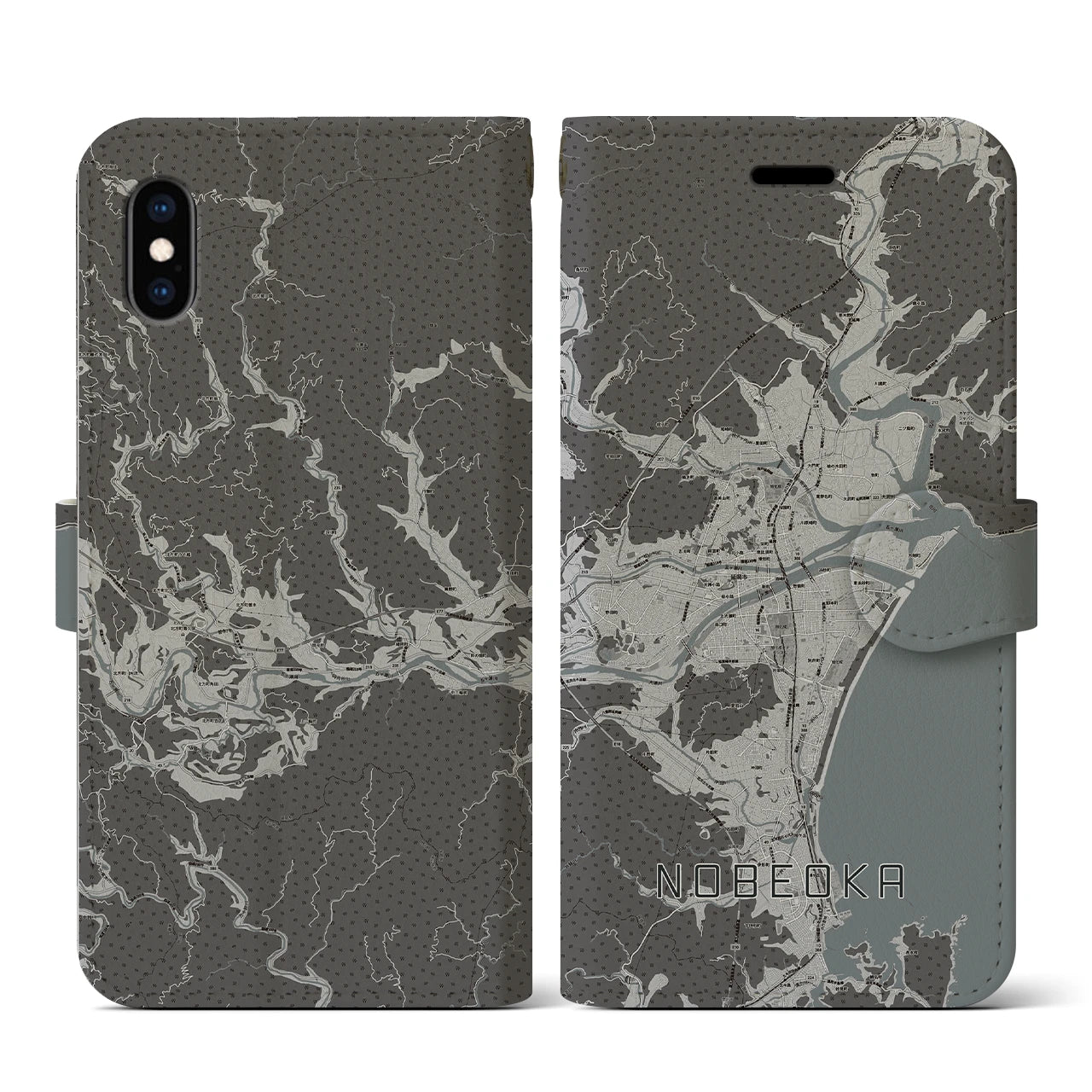 【延岡(宮崎県)】地図柄iPhoneケース(手帳タイプ)モノトーン・iPhone XS / X 用