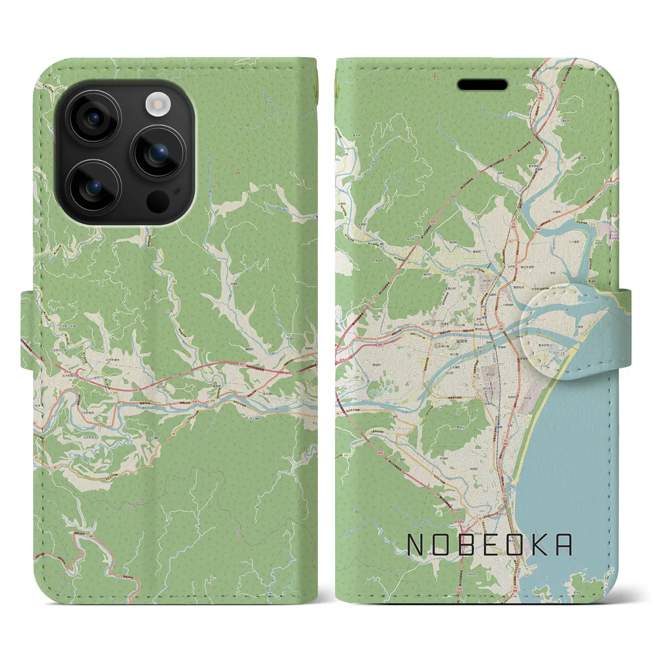 【延岡(宮崎県)】地図柄iPhoneケース(手帳タイプ)ナチュラル・iPhone 16 用