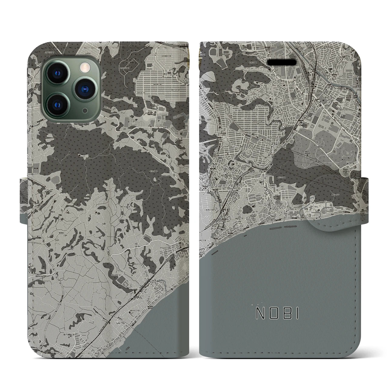 【野比(神奈川県)】地図柄iPhoneケース(手帳タイプ)モノトーン・iPhone 11 Pro 用