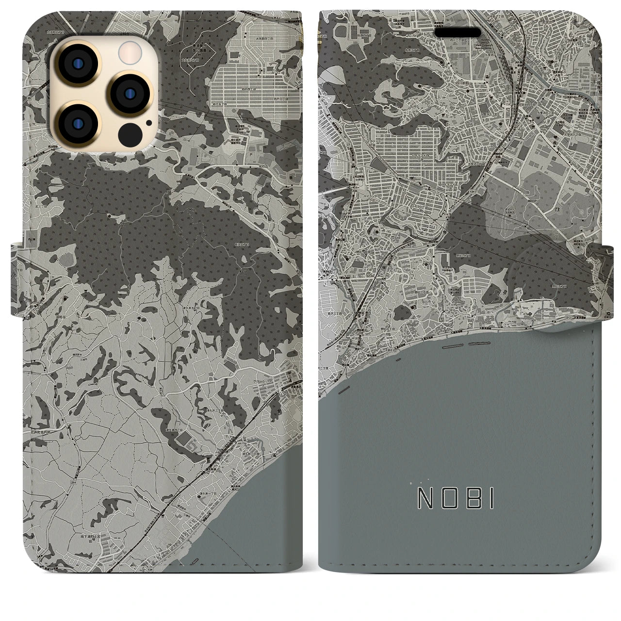【野比(神奈川県)】地図柄iPhoneケース(手帳タイプ)モノトーン・iPhone 12 Pro Max 用