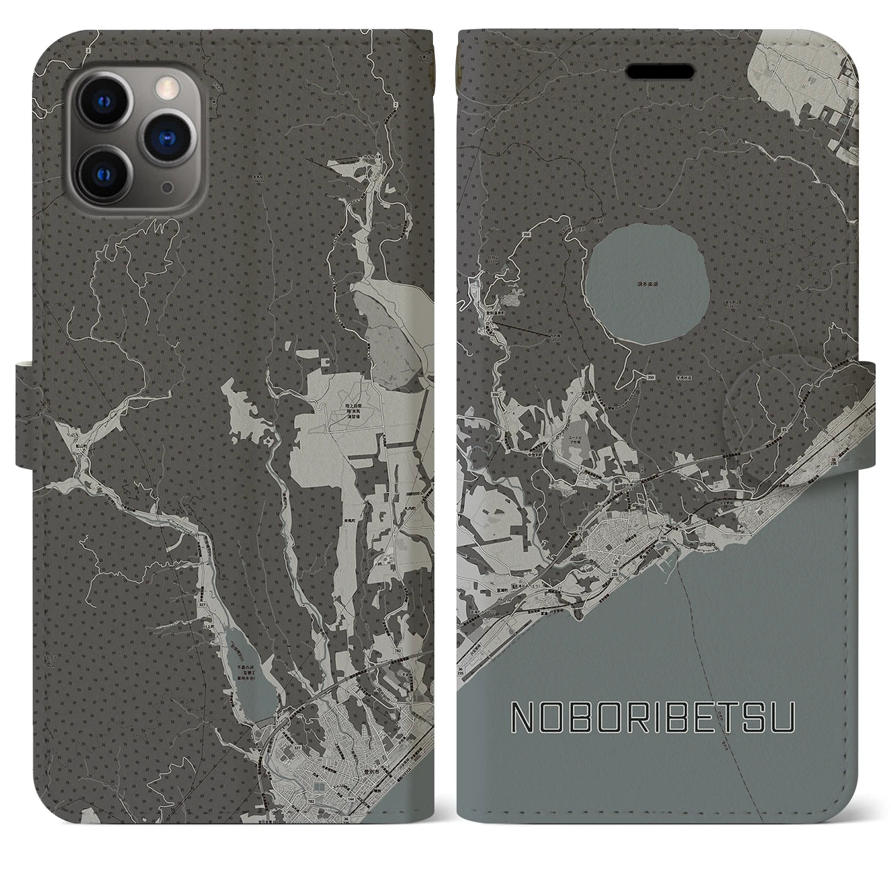 【登別(北海道)】地図柄iPhoneケース(手帳タイプ)モノトーン・iPhone 11 Pro Max 用