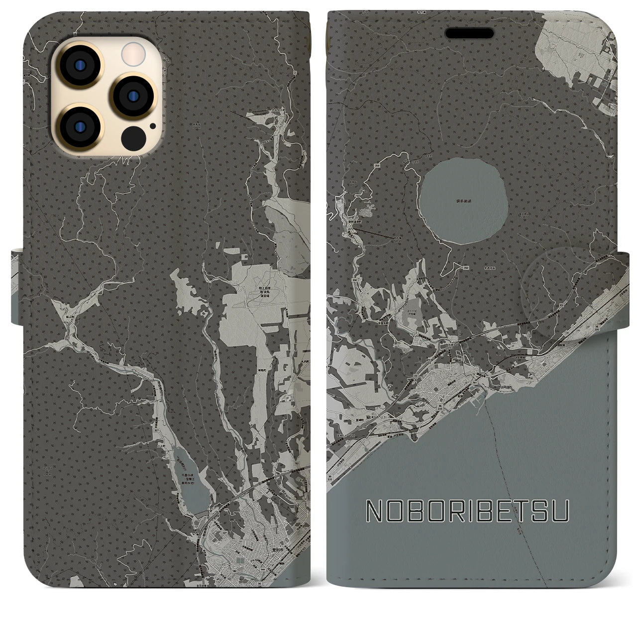 【登別(北海道)】地図柄iPhoneケース(手帳タイプ)モノトーン・iPhone 12 Pro Max 用