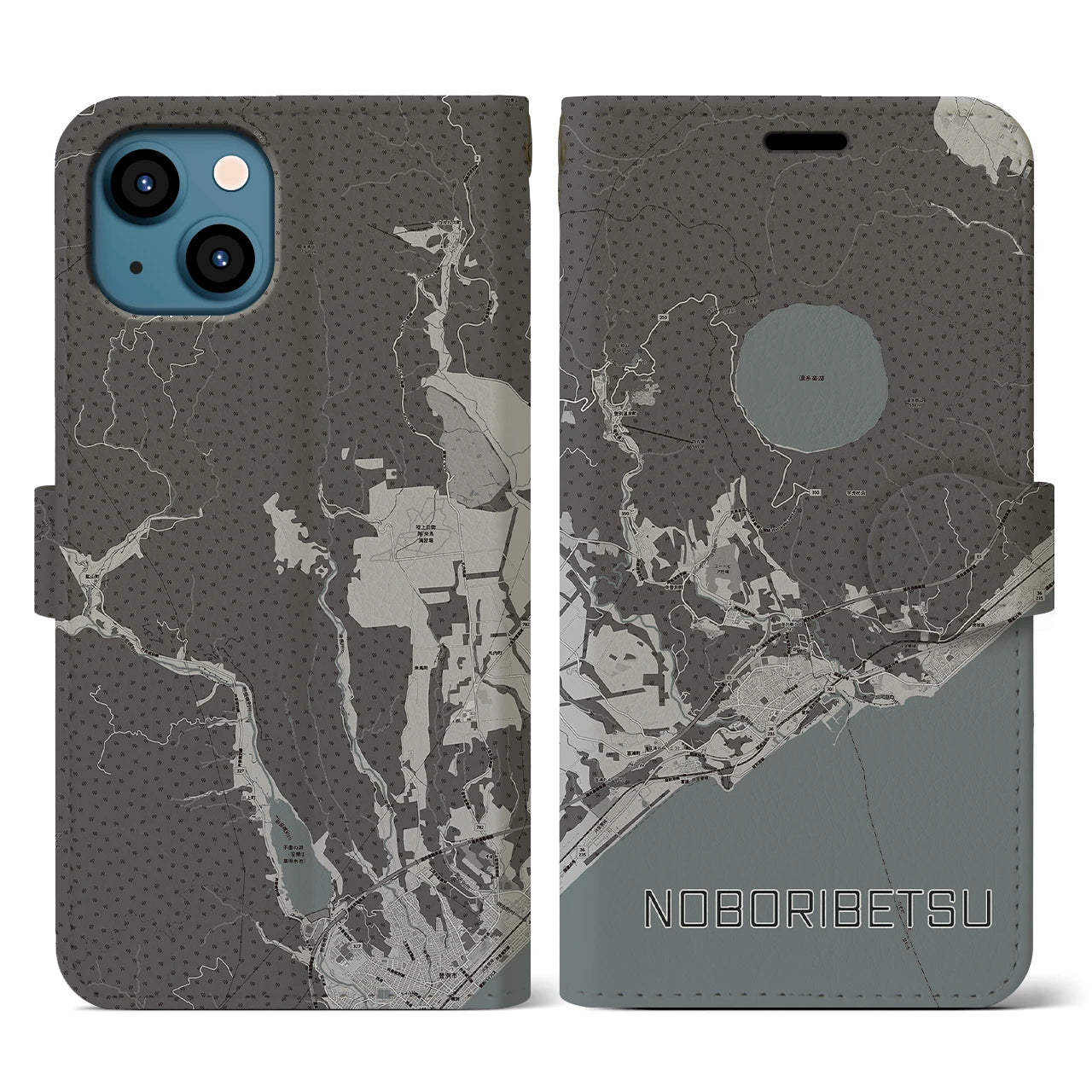 【登別(北海道)】地図柄iPhoneケース(手帳タイプ)モノトーン・iPhone 13 用