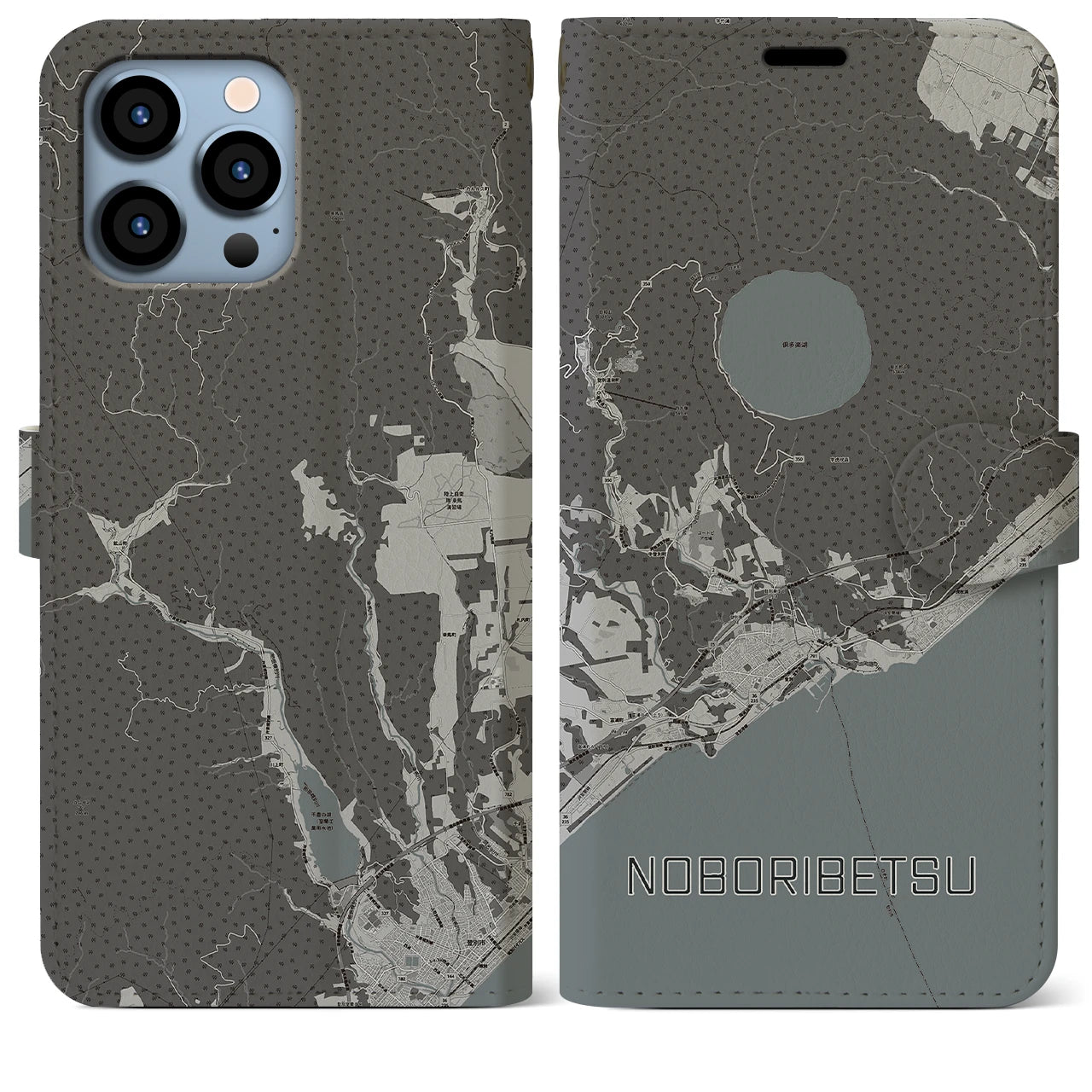 【登別(北海道)】地図柄iPhoneケース(手帳タイプ)モノトーン・iPhone 13 Pro Max 用