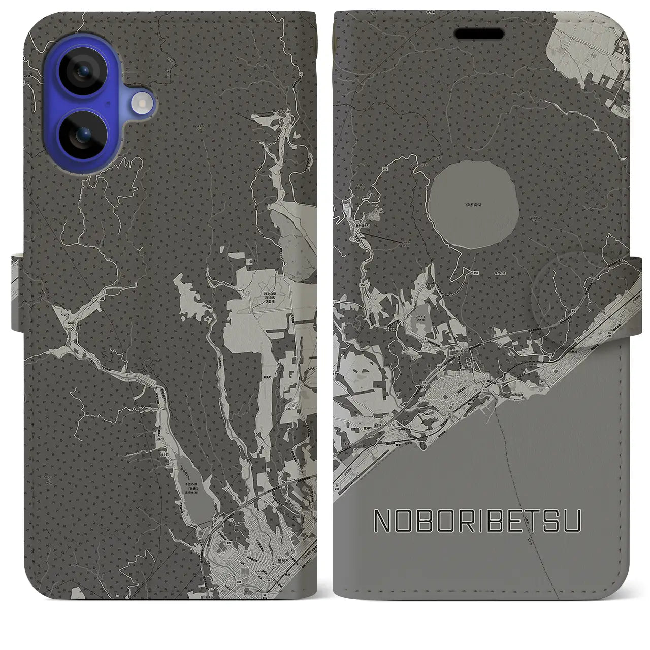 【登別(北海道)】地図柄iPhoneケース(手帳タイプ)モノトーン・iPhone 16 Pro Max 用