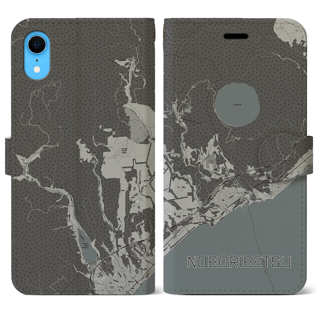 【登別(北海道)】地図柄iPhoneケース(手帳タイプ)モノトーン・iPhone XR 用