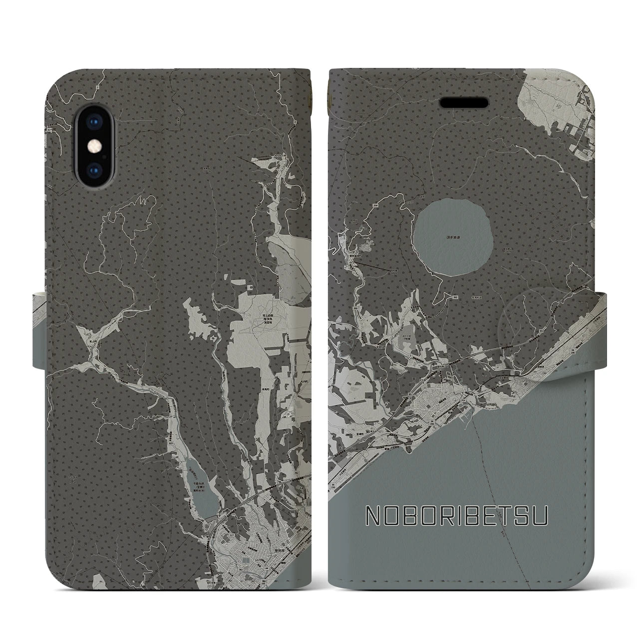 【登別(北海道)】地図柄iPhoneケース(手帳タイプ)モノトーン・iPhone XS / X 用