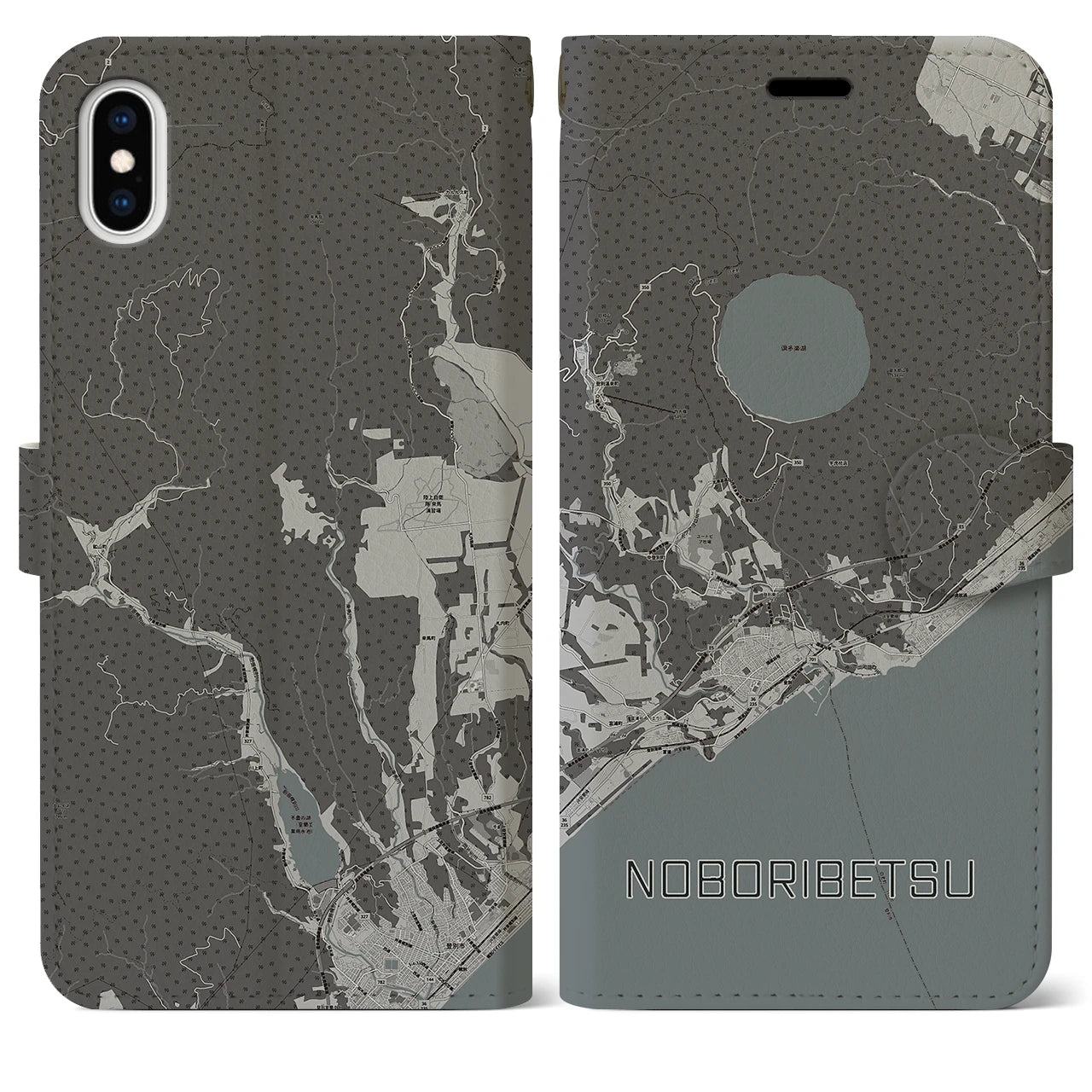 【登別(北海道)】地図柄iPhoneケース(手帳タイプ)モノトーン・iPhone XS Max 用