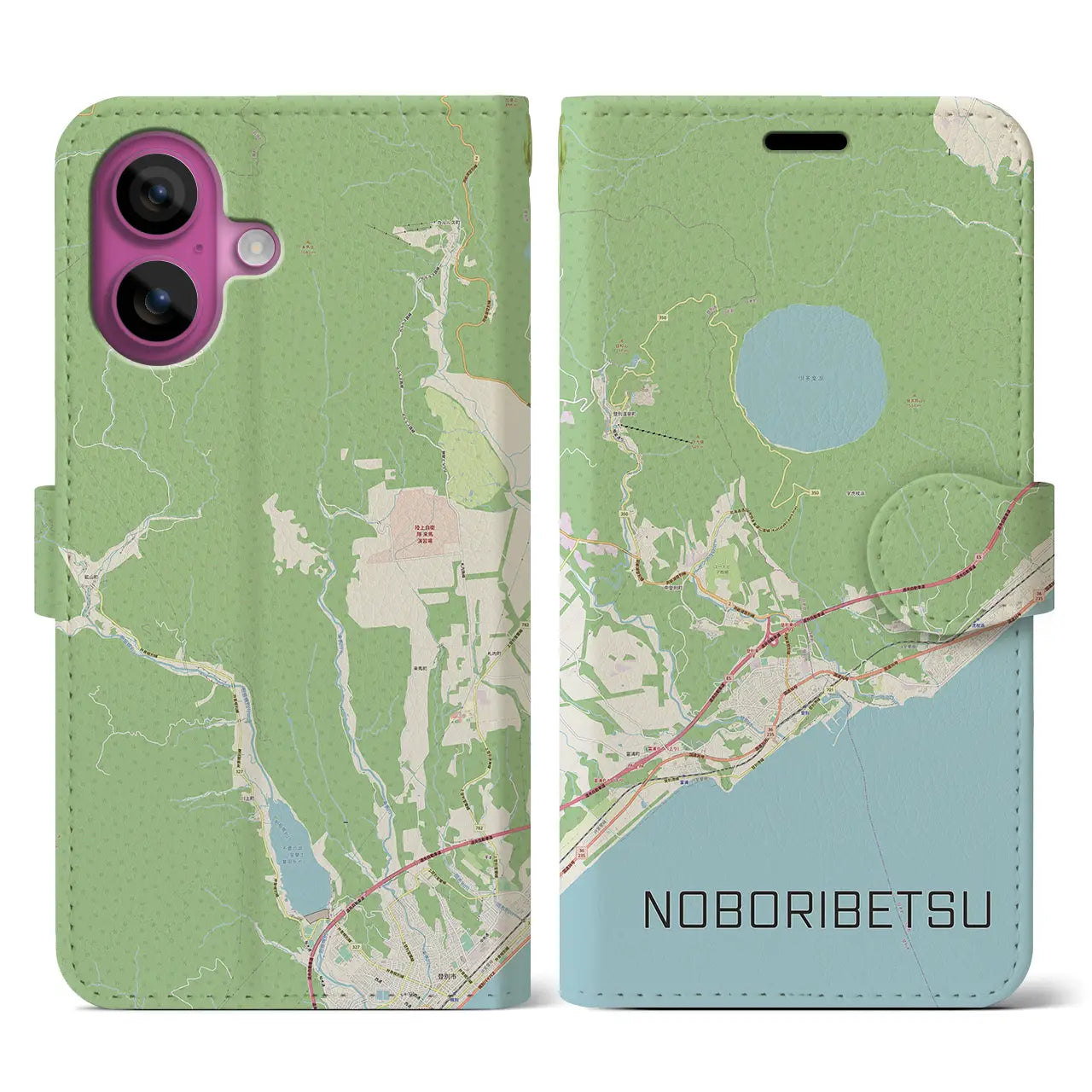【登別(北海道)】地図柄iPhoneケース(手帳タイプ)ナチュラル・iPhone 16 Pro 用