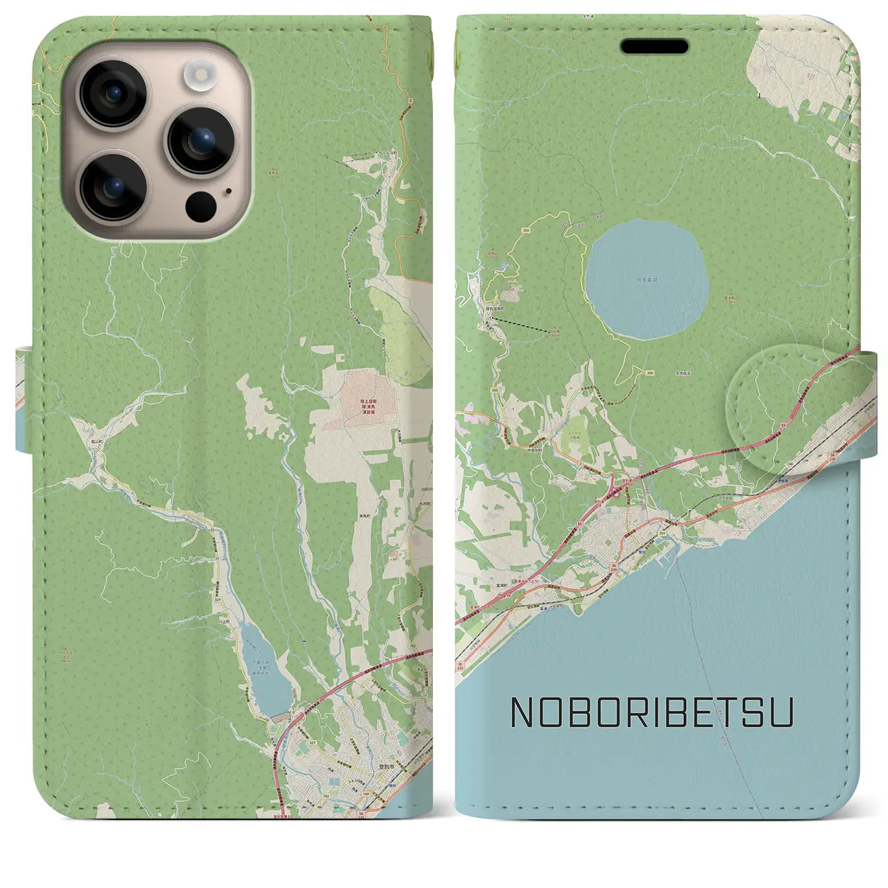【登別(北海道)】地図柄iPhoneケース(手帳タイプ)ナチュラル・iPhone 16 Plus 用