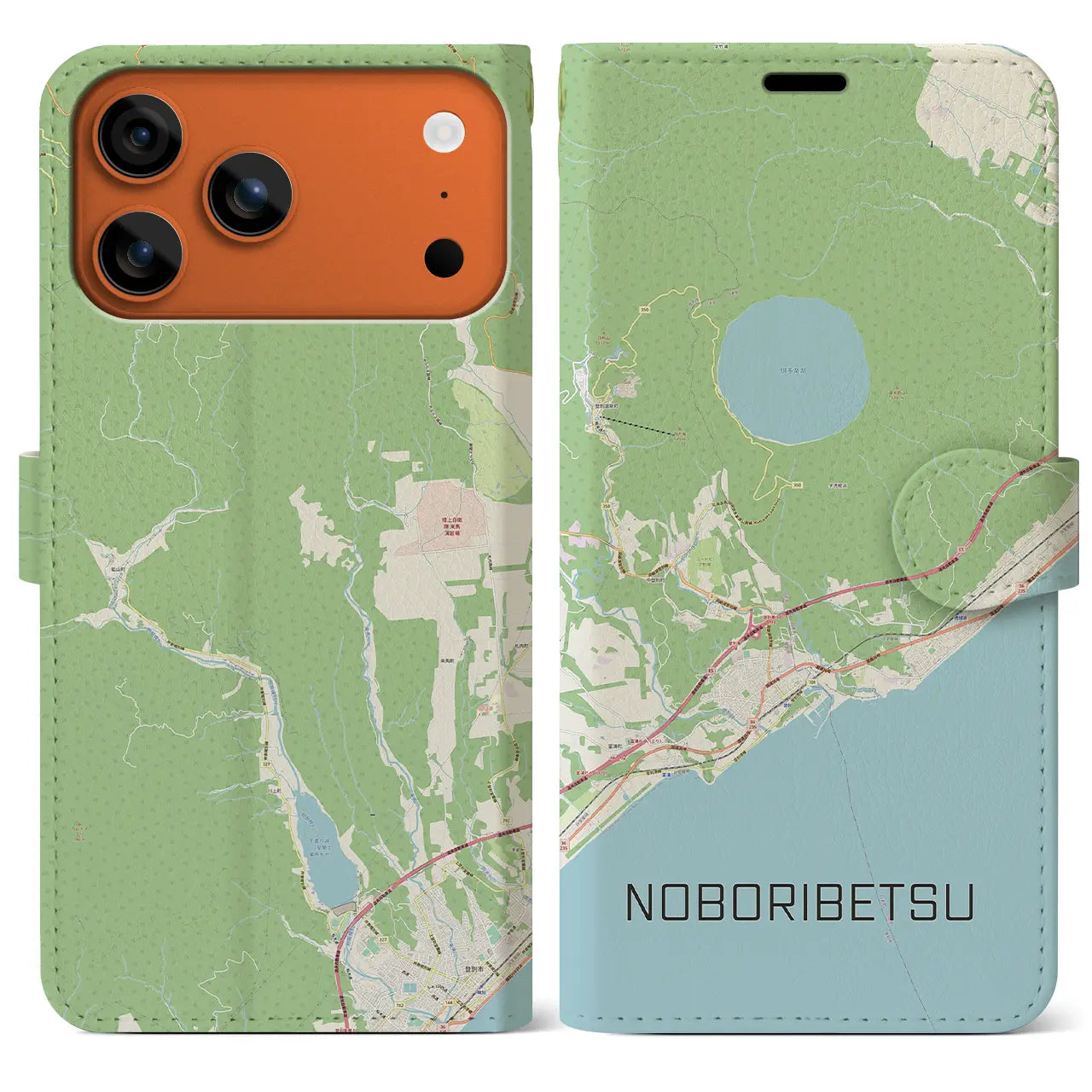 【登別(北海道)】地図柄iPhoneケース(手帳タイプ)ナチュラル・iPhone 17 Pro Max 用