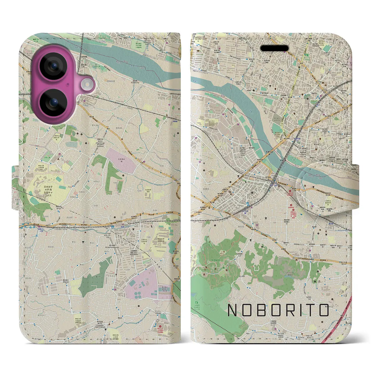【登戸(神奈川県)】地図柄iPhoneケース(手帳タイプ)ナチュラル・iPhone 16 Pro 用