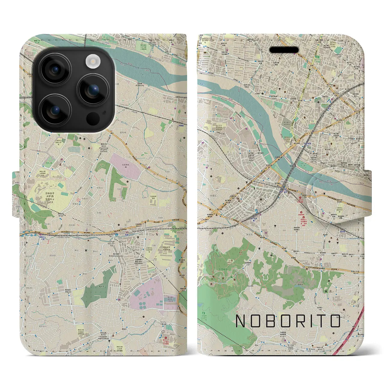【登戸(神奈川県)】地図柄iPhoneケース(手帳タイプ)ナチュラル・iPhone 16 用