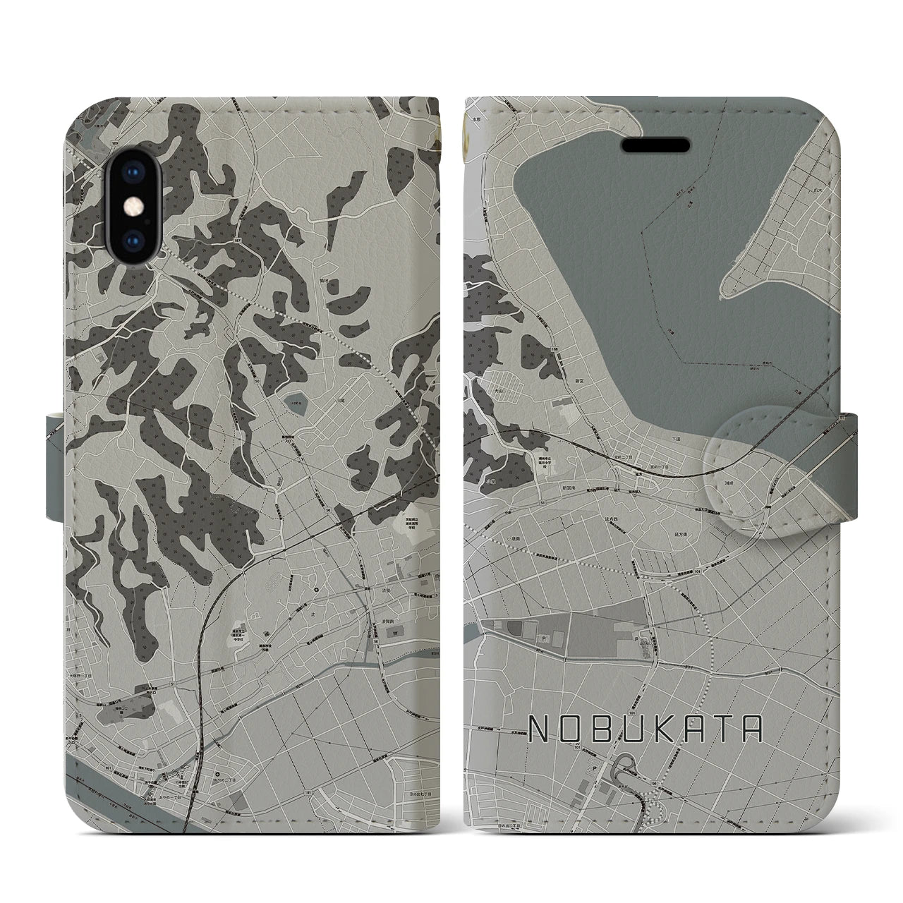 【延方(茨城県)】地図柄iPhoneケース(手帳タイプ)モノトーン・iPhone XS / X 用