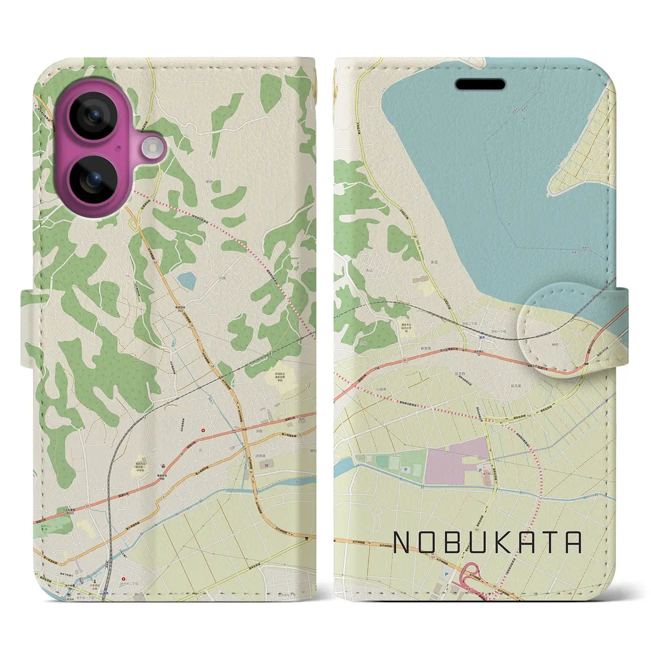 【延方(茨城県)】地図柄iPhoneケース(手帳タイプ)ナチュラル・iPhone 16 Pro 用