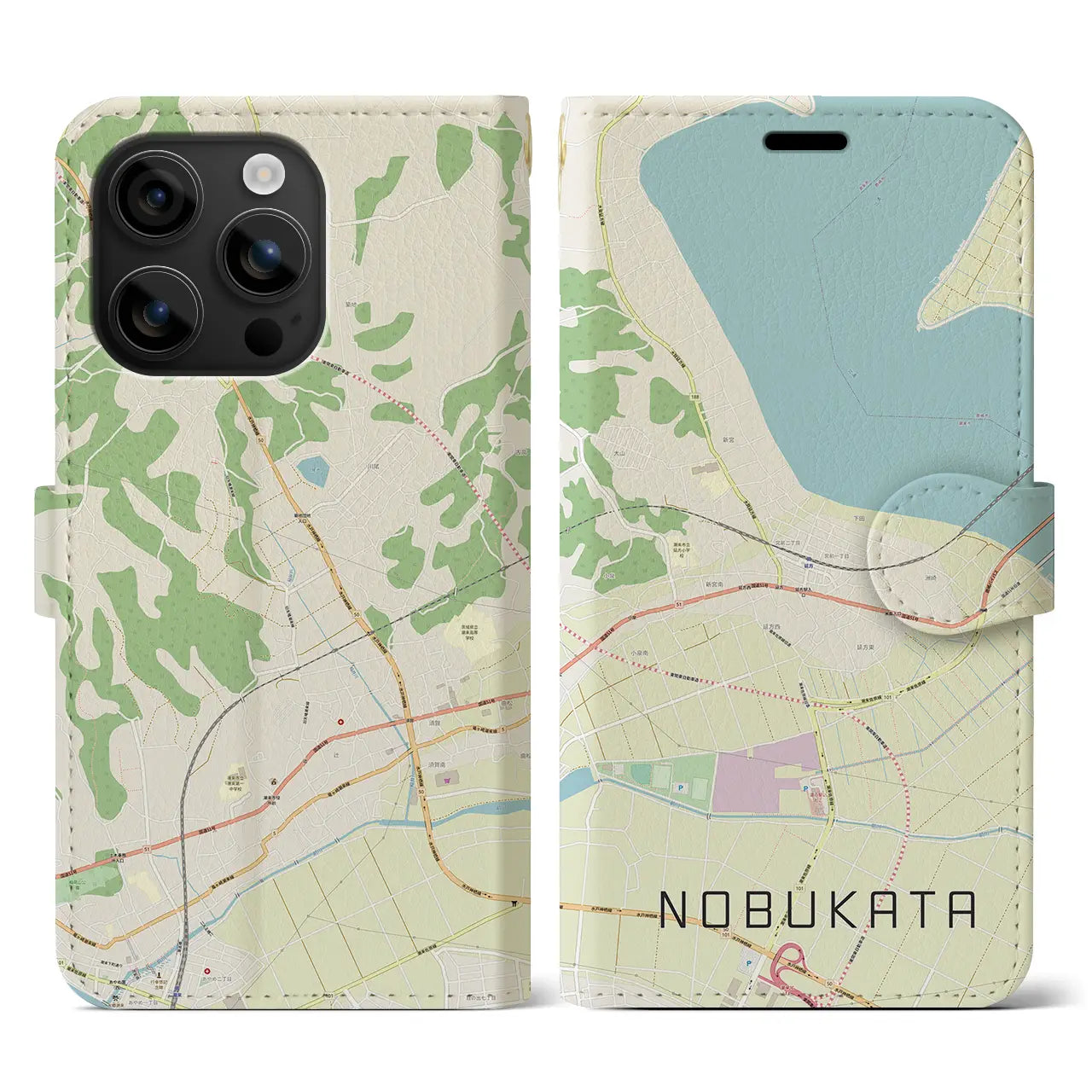 【延方(茨城県)】地図柄iPhoneケース(手帳タイプ)ナチュラル・iPhone 16 用