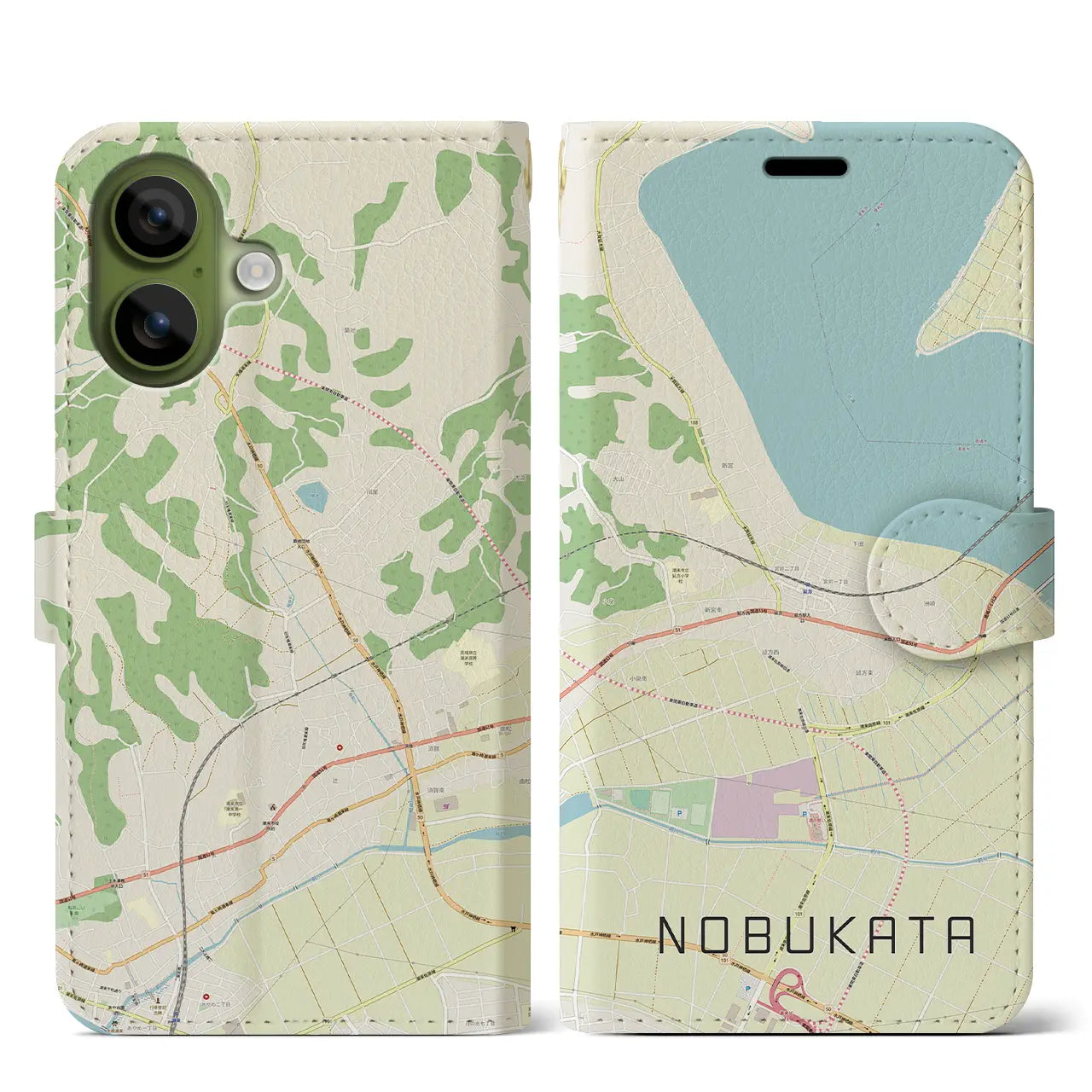 【延方(茨城県)】地図柄iPhoneケース(手帳タイプ)モノトーン・iPhone 17 Pro Max 用
