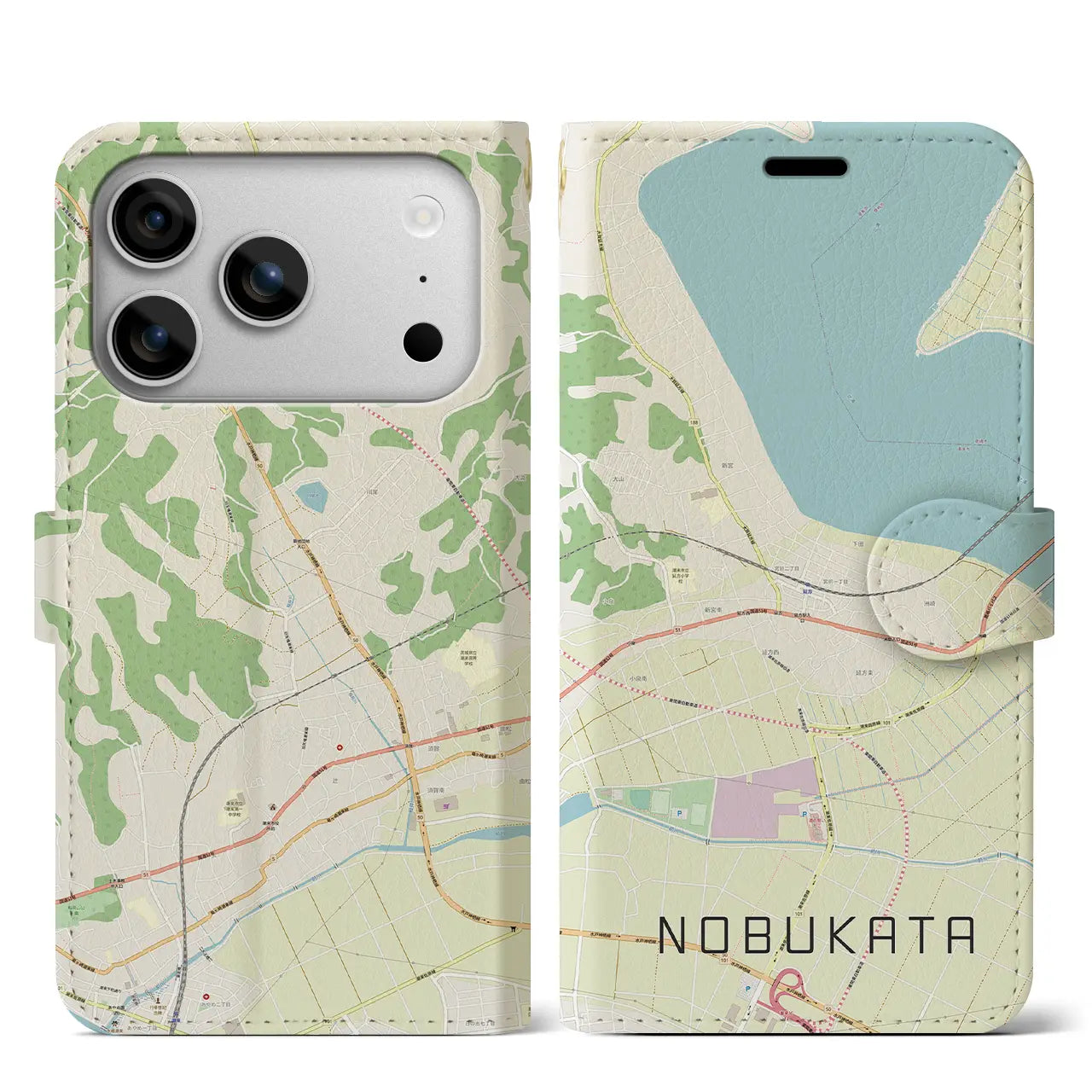 【延方(茨城県)】地図柄iPhoneケース(手帳タイプ)ナチュラル・iPhone 17 Pro Max 用