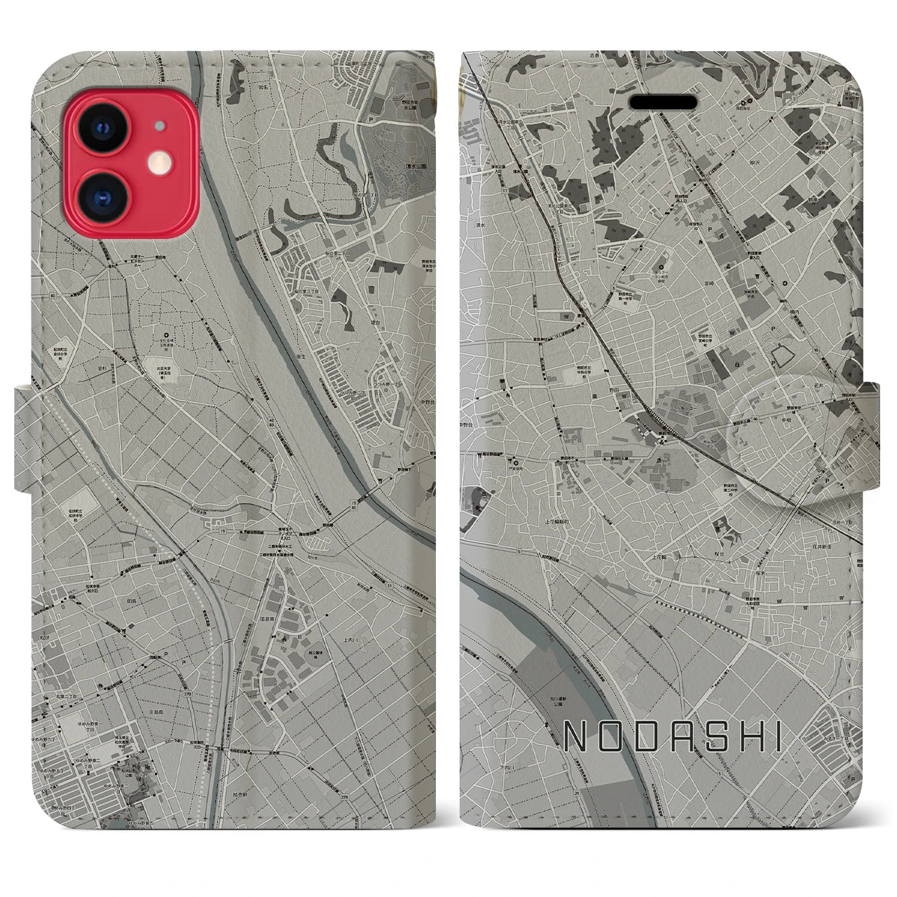 【野田市(千葉県)】地図柄iPhoneケース(手帳タイプ)モノトーン・iPhone 11 用