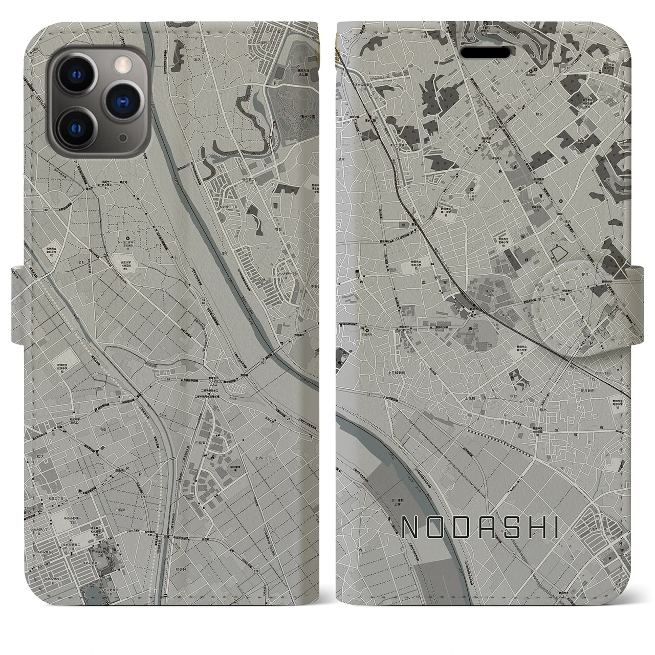 【野田市(千葉県)】地図柄iPhoneケース(手帳タイプ)モノトーン・iPhone 11 Pro Max 用