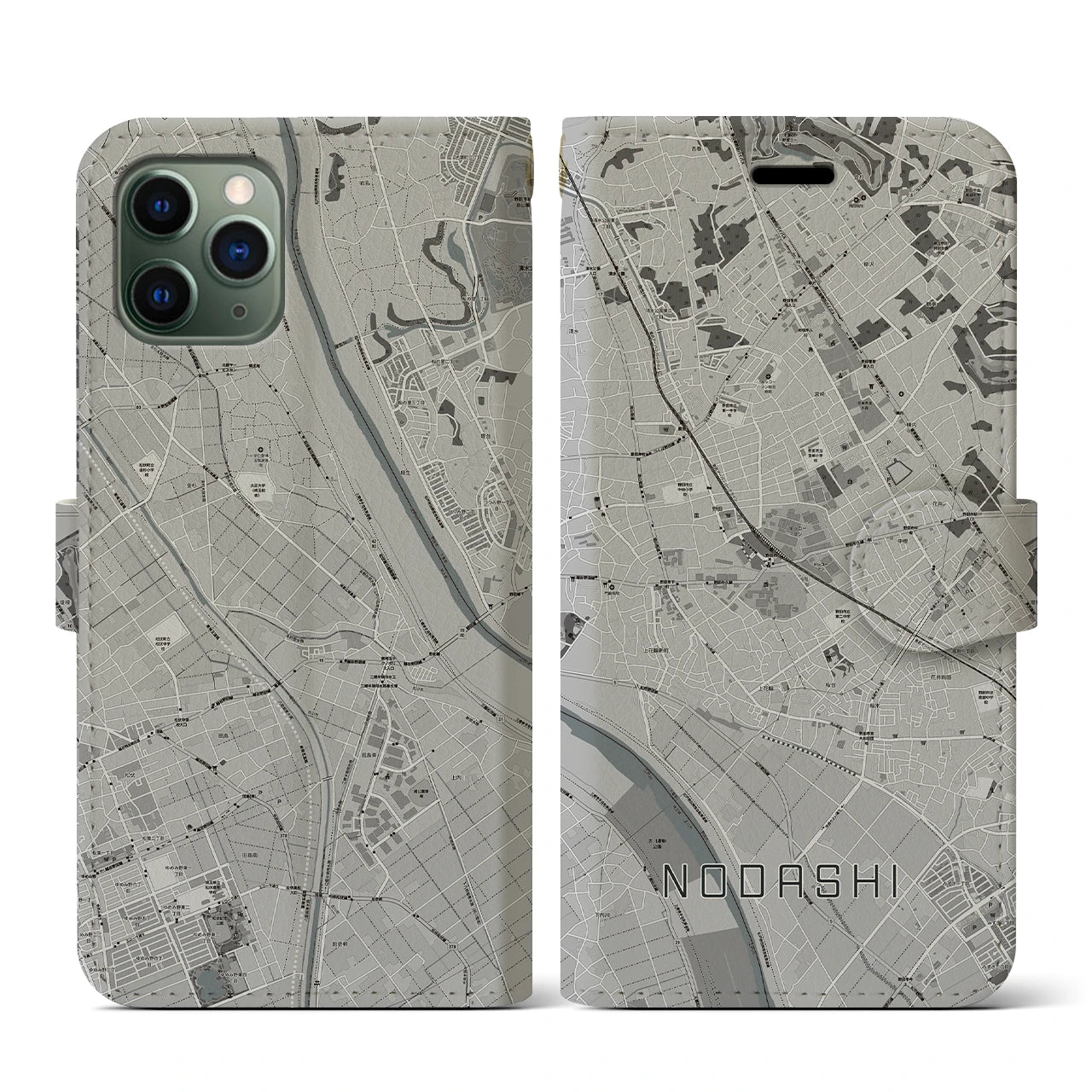 【野田市(千葉県)】地図柄iPhoneケース(手帳タイプ)モノトーン・iPhone 11 Pro 用