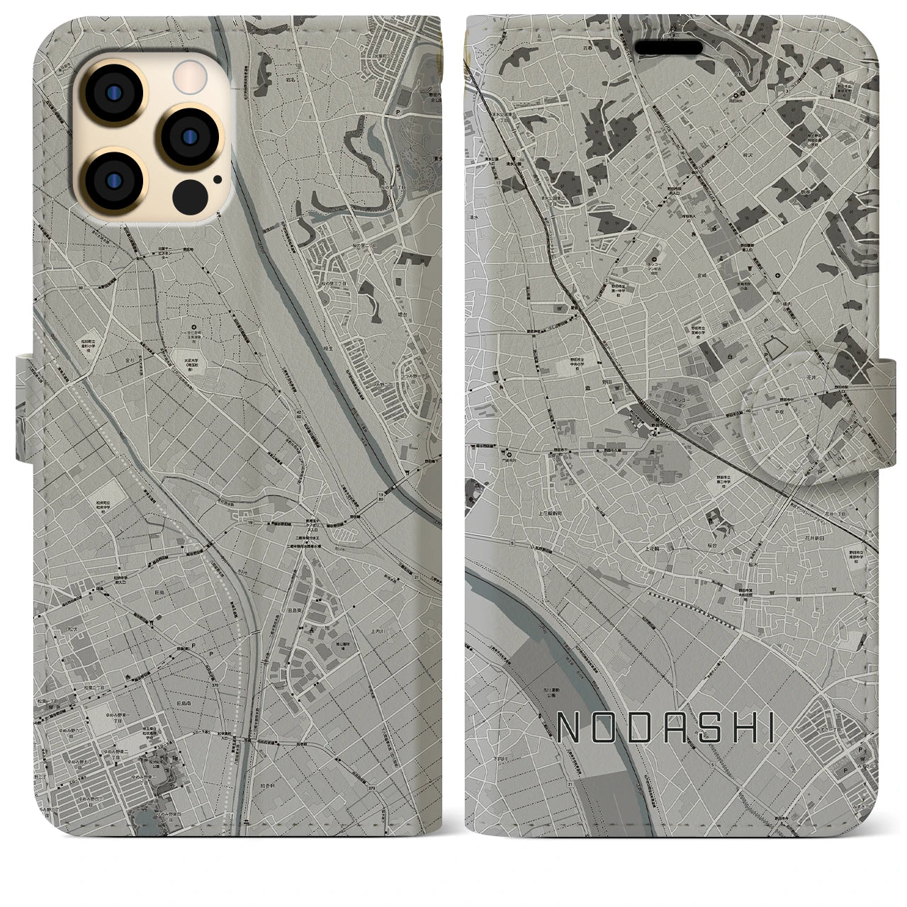 【野田市(千葉県)】地図柄iPhoneケース(手帳タイプ)モノトーン・iPhone 12 Pro Max 用