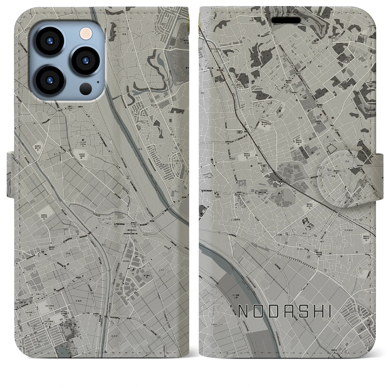 【野田市(千葉県)】地図柄iPhoneケース(手帳タイプ)モノトーン・iPhone 13 Pro Max 用