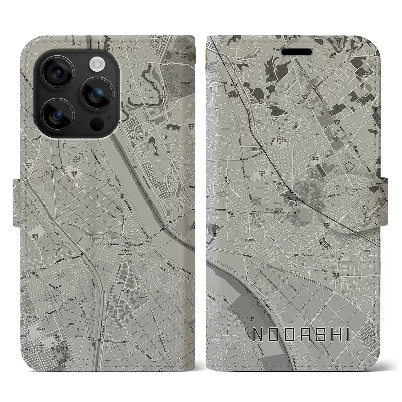 【野田市(千葉県)】地図柄iPhoneケース(手帳タイプ)モノトーン・iPhone 16 用