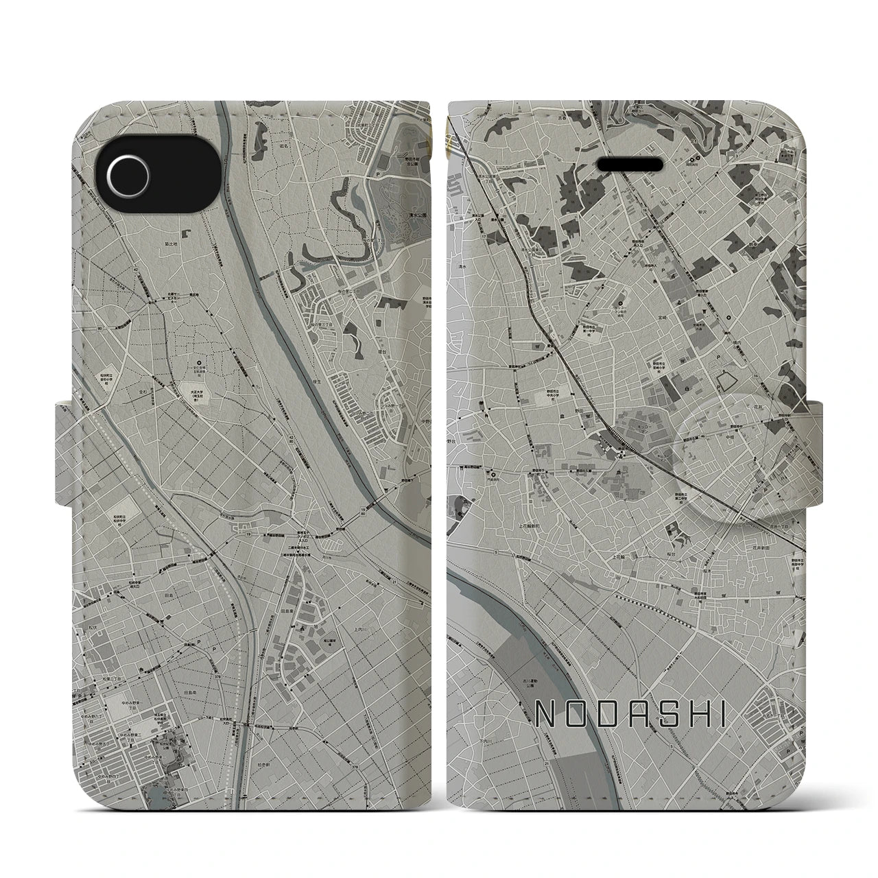 【野田市(千葉県)】地図柄iPhoneケース(手帳タイプ)モノトーン・iPhone SE(第3 / 第2世代) / 8 / 7 / 6s / 6 用