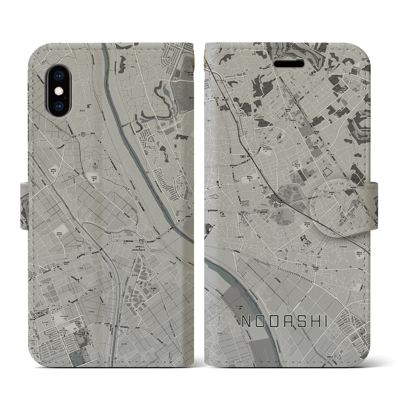 【野田市(千葉県)】地図柄iPhoneケース(手帳タイプ)モノトーン・iPhone XS / X 用