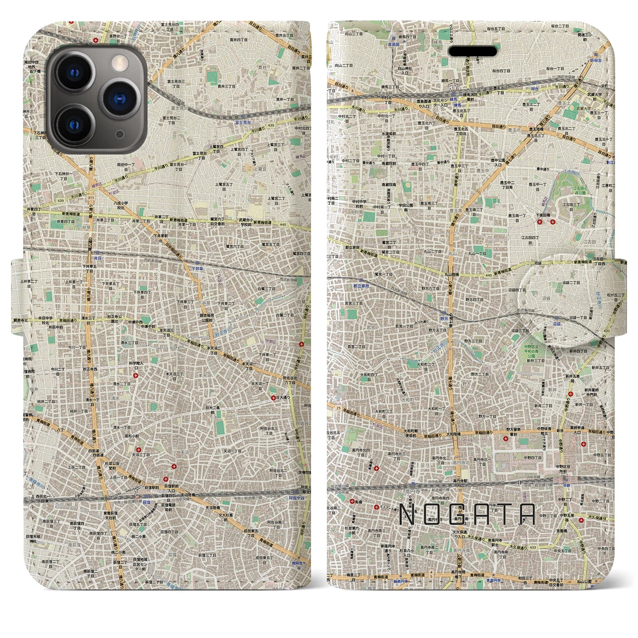 【野方(東京都)】地図柄iPhoneケース(手帳タイプ)