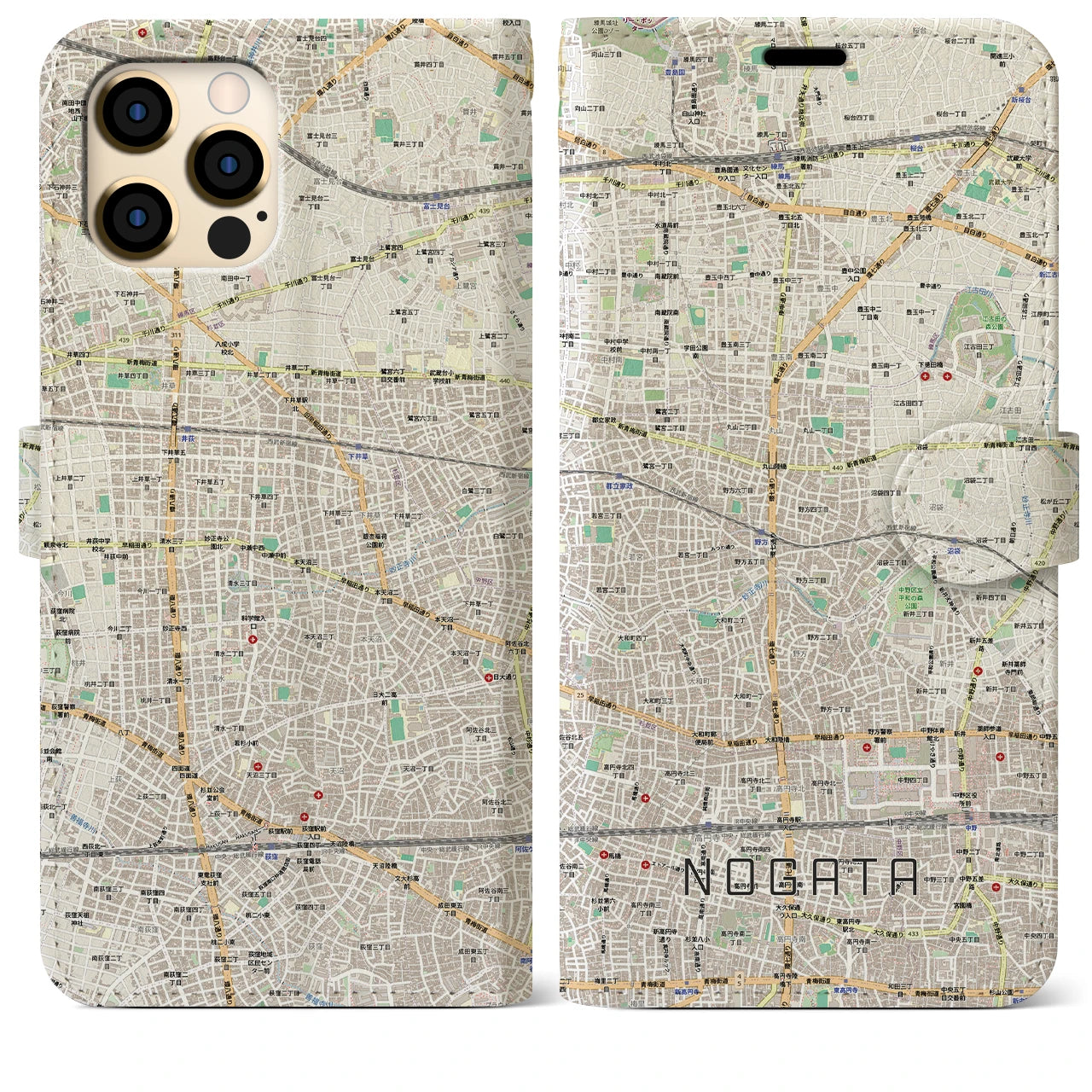 【野方(東京都)】地図柄iPhoneケース(手帳タイプ)