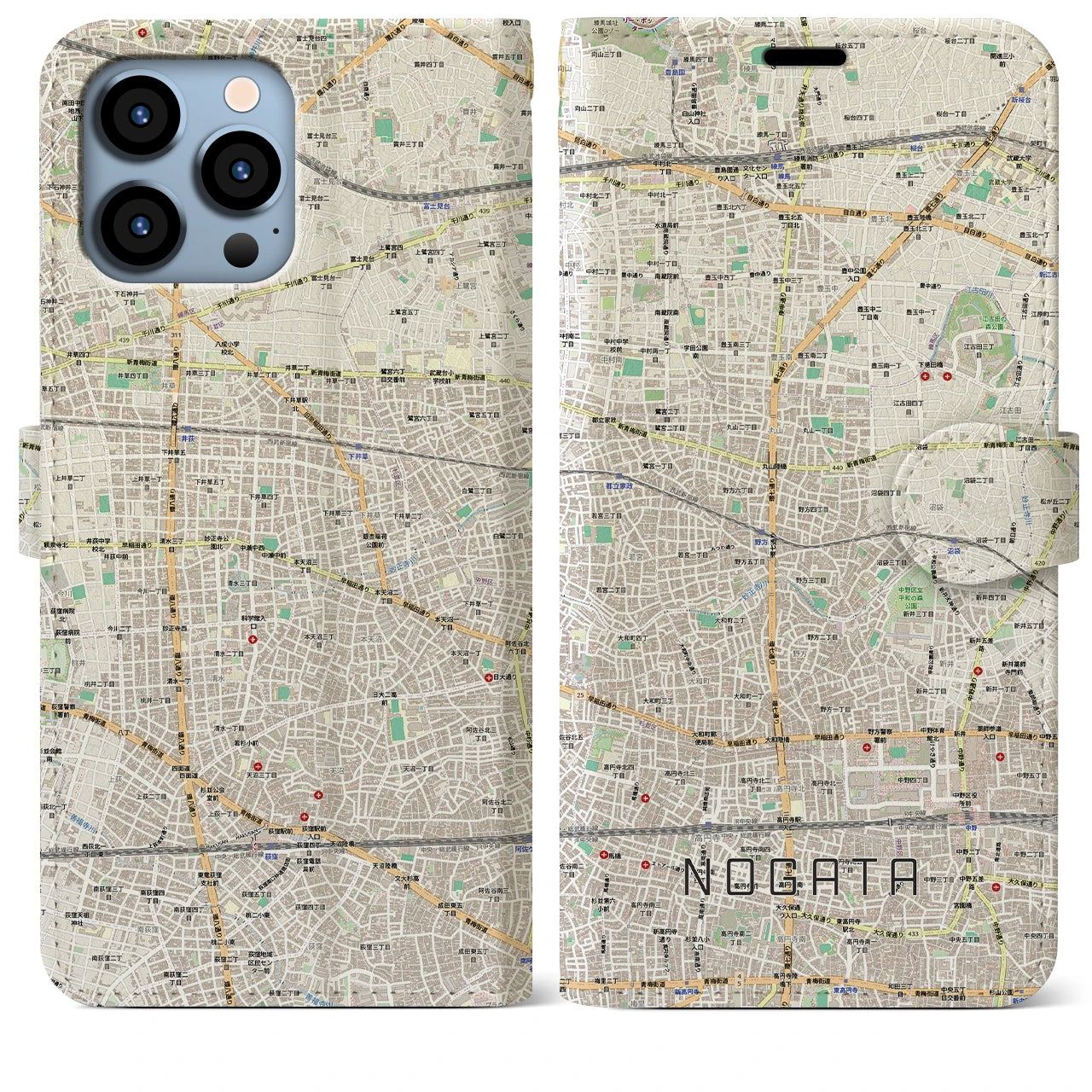 【野方(東京都)】地図柄iPhoneケース(手帳タイプ)
